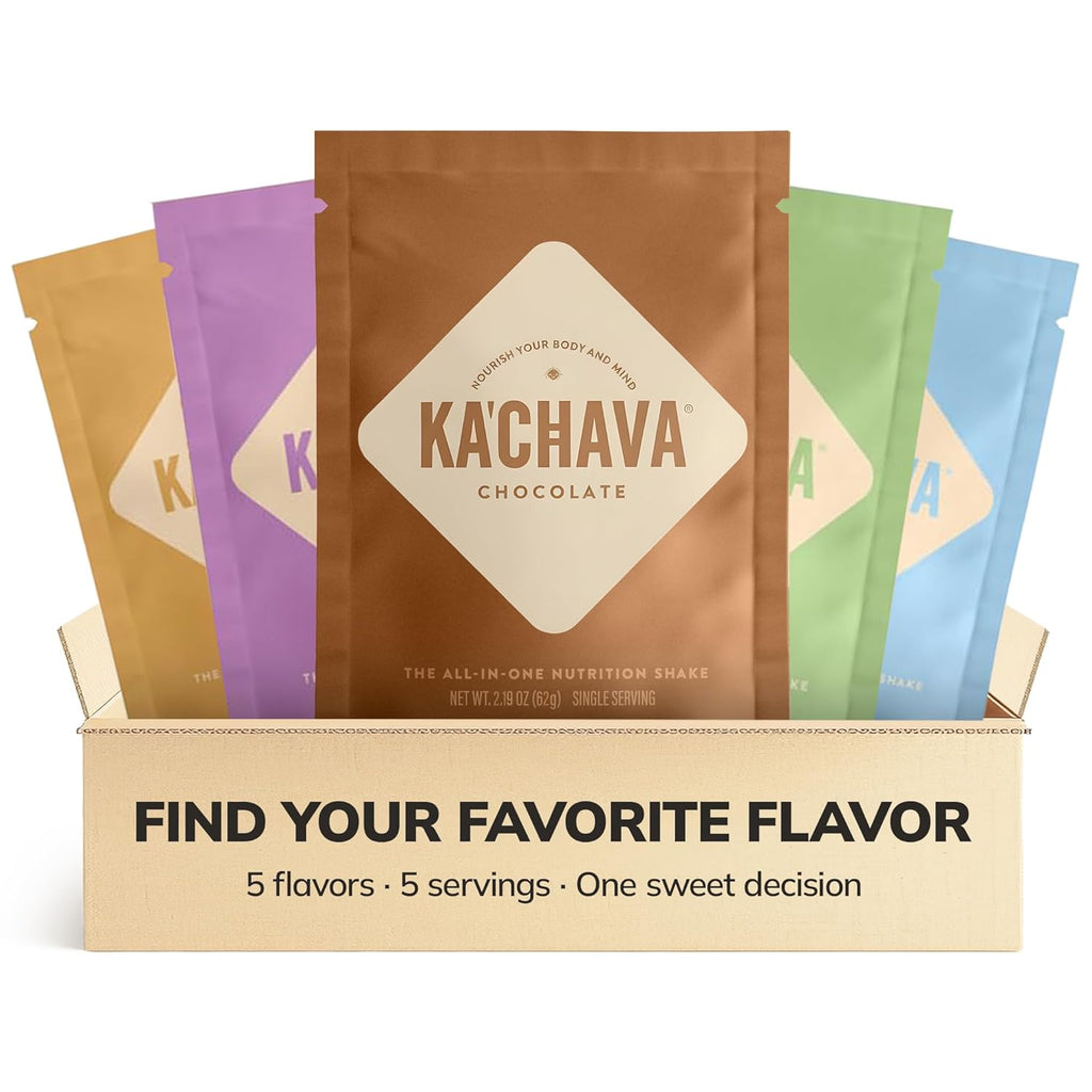 Ka'Chava Nutrition Shake - Vegan Meal Replacement, 85+ Superfoods & Nutrients, Meal Replacement, Greens Plant-Based Powder Protein Drink, Digestive Enzymes & Probiotics - Variety Pack 5 Servings
