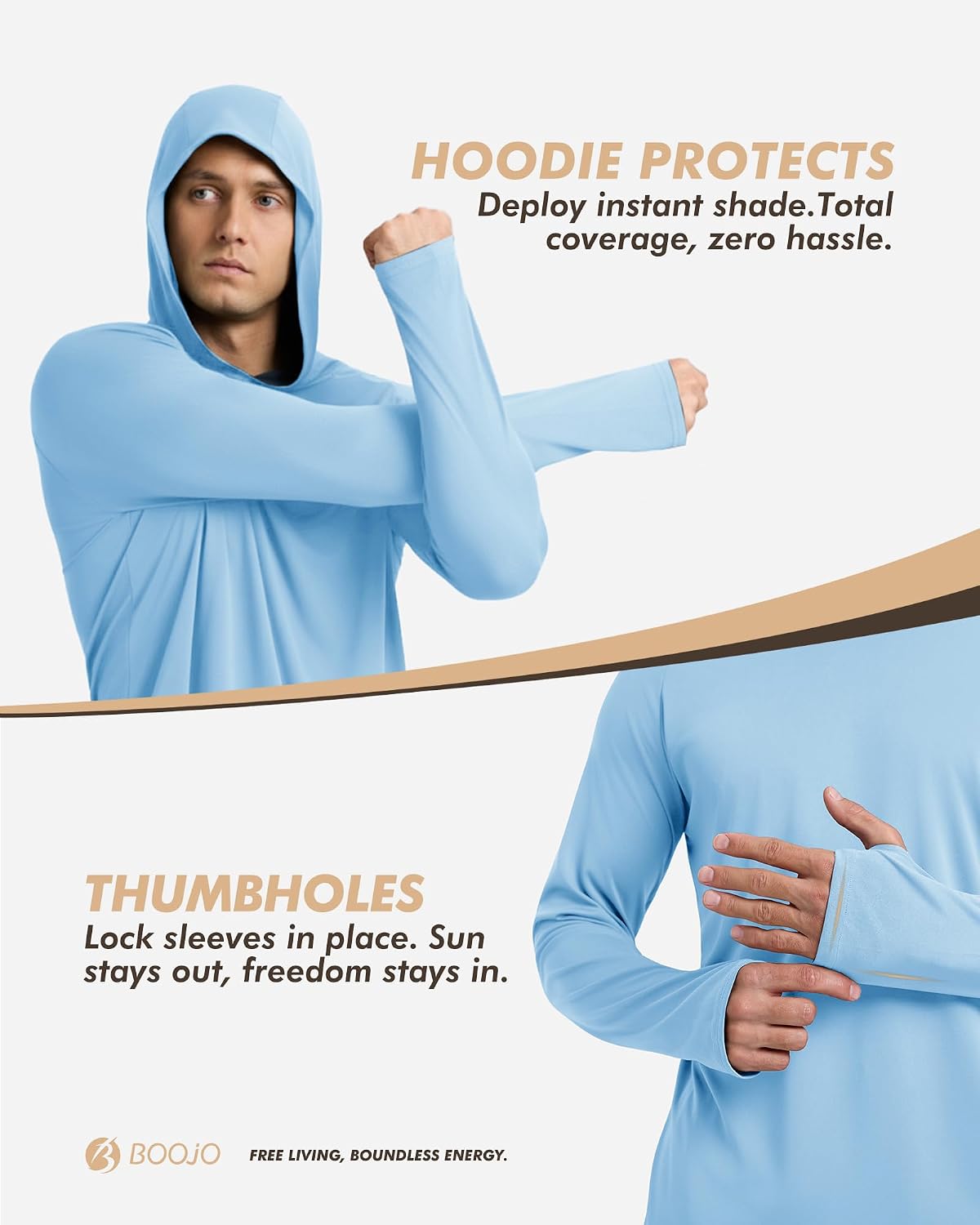 UPF 50+ Fishing Shirts for Men - Long Sleeve UV Sun Protection Hoodie