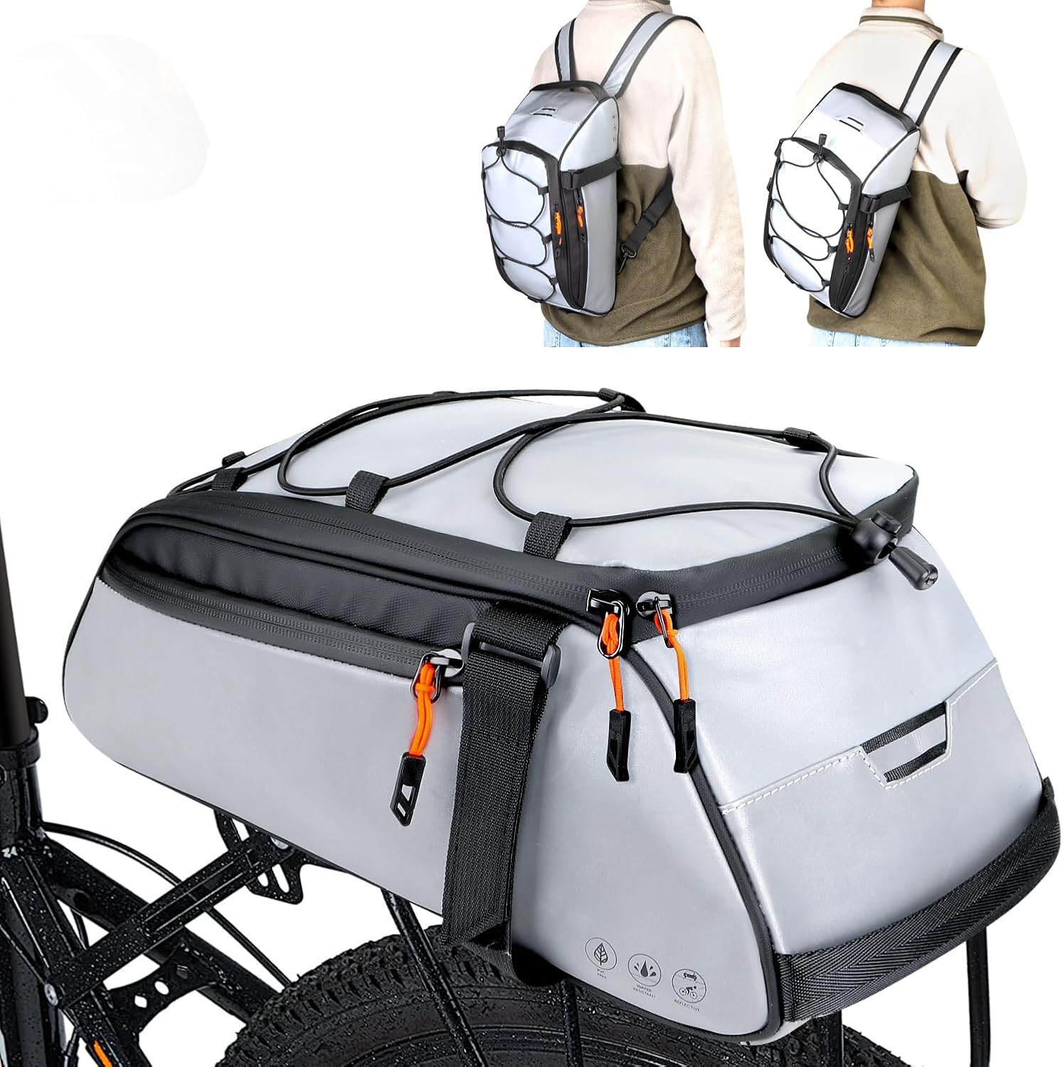 WOTOW Rear Bike Rack Bag, 10L Full Reflective Bike Storage Saddle Bag