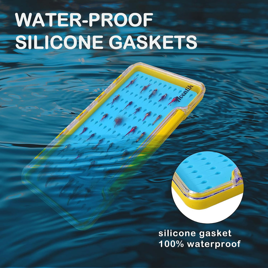 Aventik Silicone Fly Boxes Super Slim Waterproof Best Pocket Sizes Fly Fishing Storage 7.36"X4.02"X0.63"/5.39"X3.74" X0.63'' (2PC-G048LT blue silicone:7.36"X4.02"X0.63")