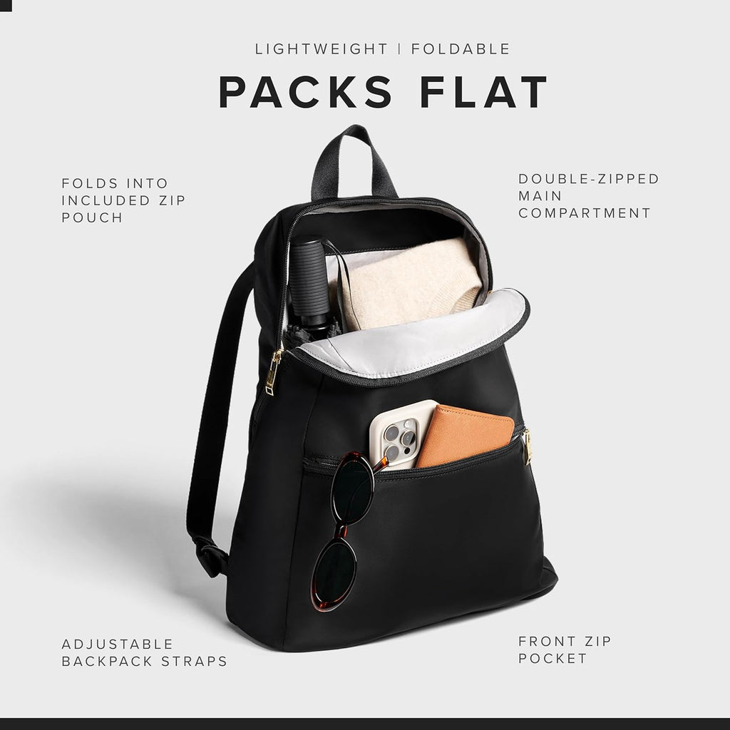TUMI Just In Case Foldable Backpack, Lightweight, Black/Gold Hardware
