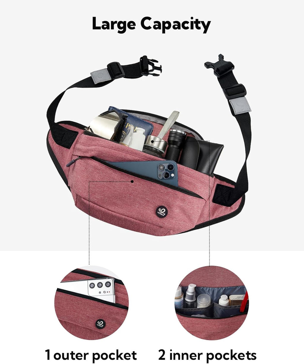 WATERFLY Fanny Pack for Men Women Water Resistant Large Hiking Waist Bag Pack for Running Walking Traveling (Light Red),16.5 x 4.3 x 6 inches,ONJ05