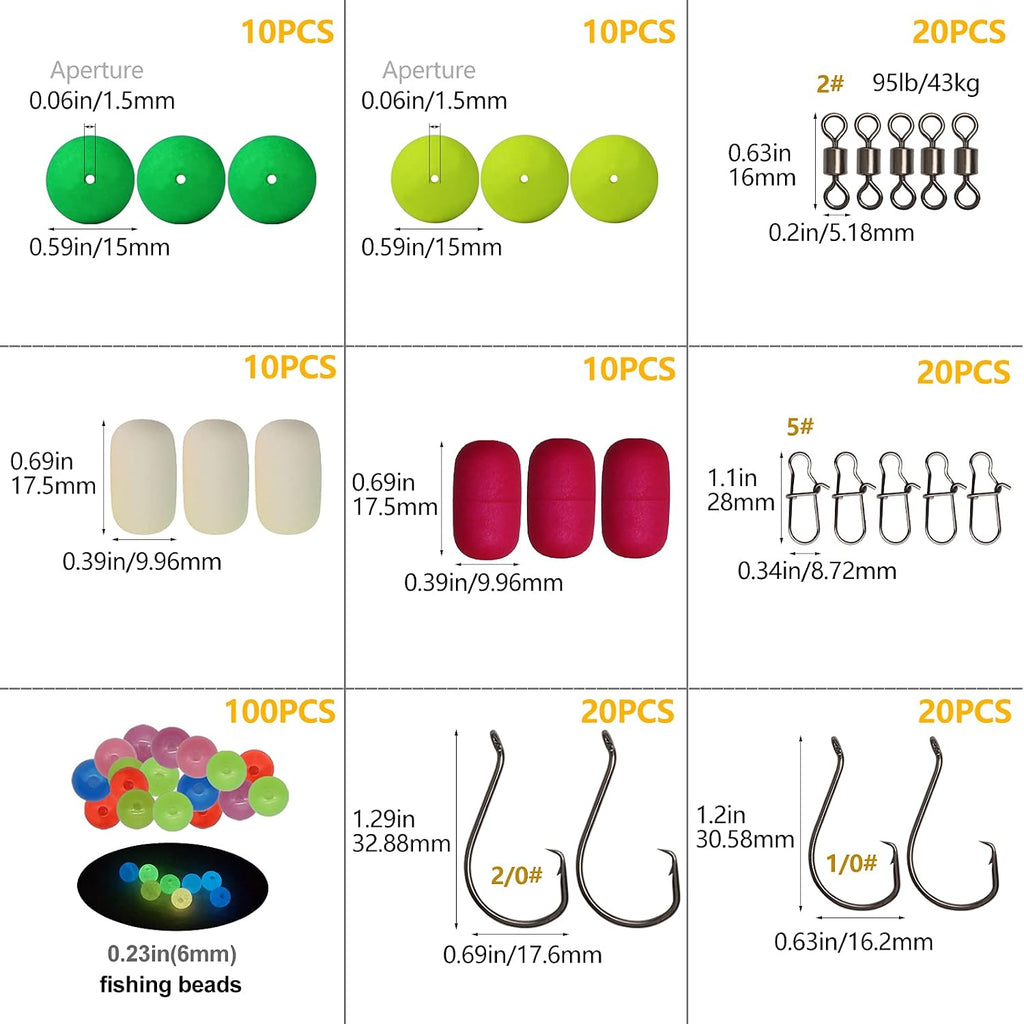 Dovesun 220/104/80/60/54/52/42pcs Pompano Rig Floats for Surf Fishing Foam Bobbers for Fishing Fly Fishing Bobbers Floats Bright Color Kit/Round/Cylindrical/Heart/Bullet/Pill/Spin Shape