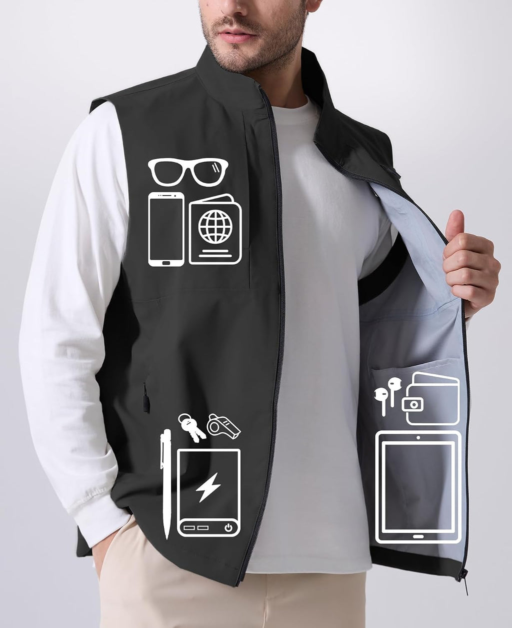 Susclude Men's Quick Dry Lightweight Softshell Vest Windproof Sleeveless Jacket for Fishing Work Golf Hiking Casual Travel