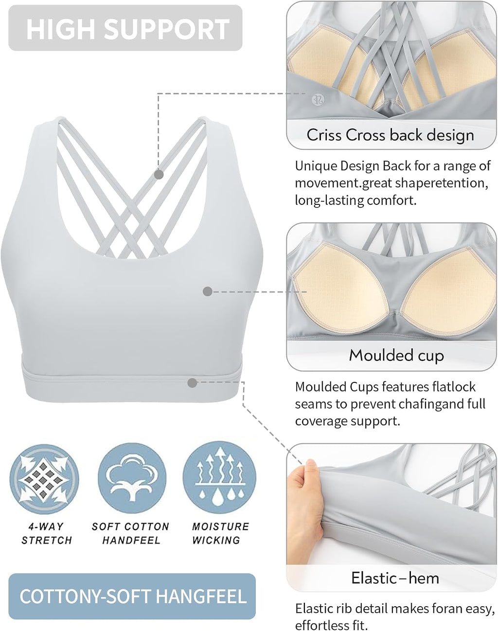 RUNNING GIRL Cross Back High Impact Sports Bras for Women