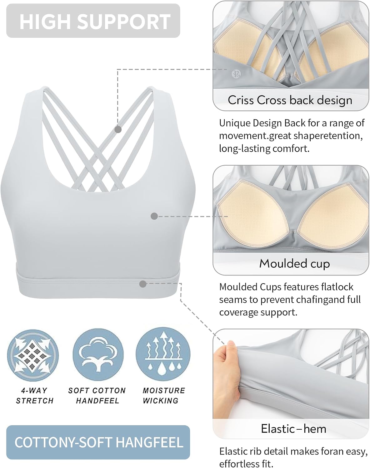 RUNNING GIRL Cross Back High Impact Sports Bras for Women