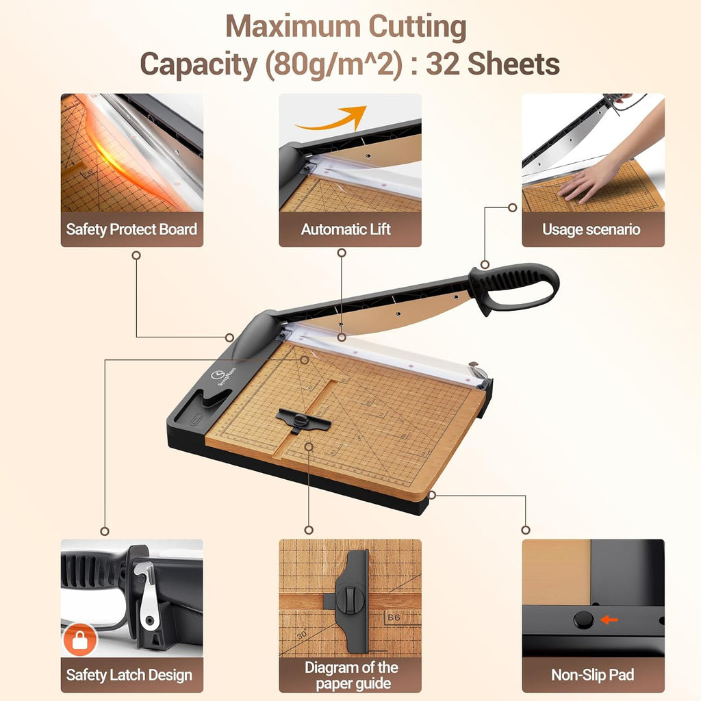 12 Inch Heavy Duty Paper Cutter, Wood Guillotine Paper Trimmer