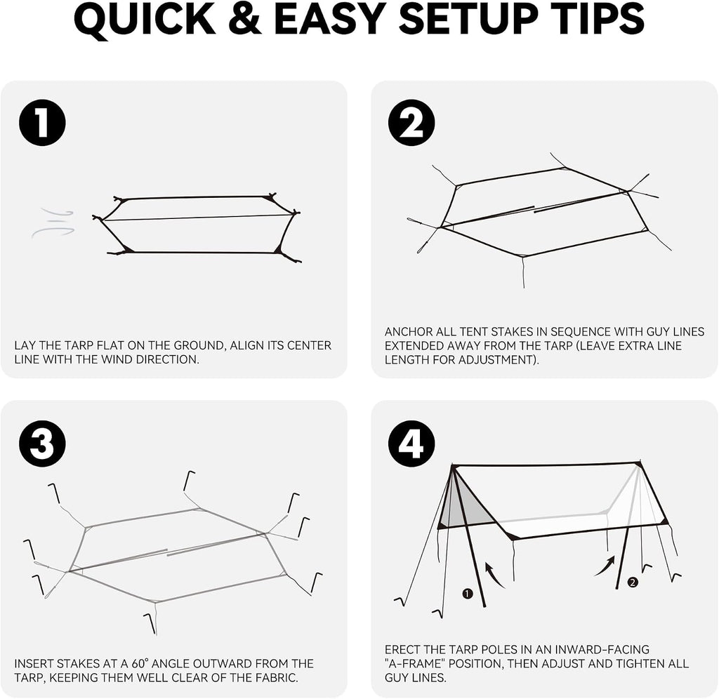 BLACKDOG Large Black Coating Camping Tarp with Poles, 216" L x 115" W