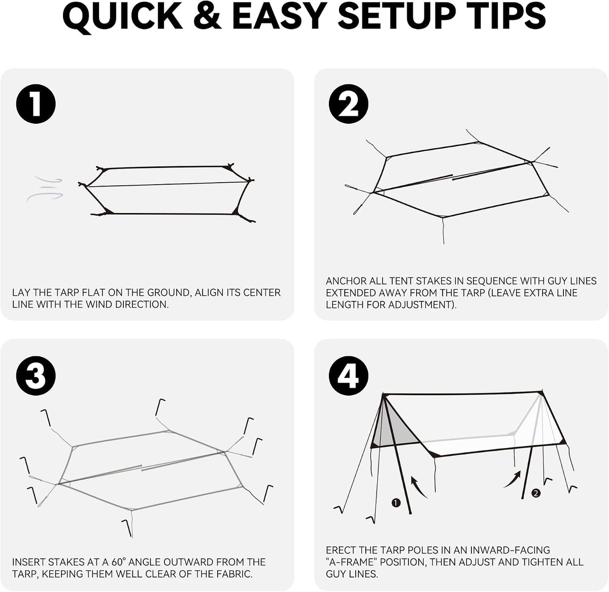 BLACKDOG Large Black Coating Camping Tarp with Poles, 216" L x 115" W
