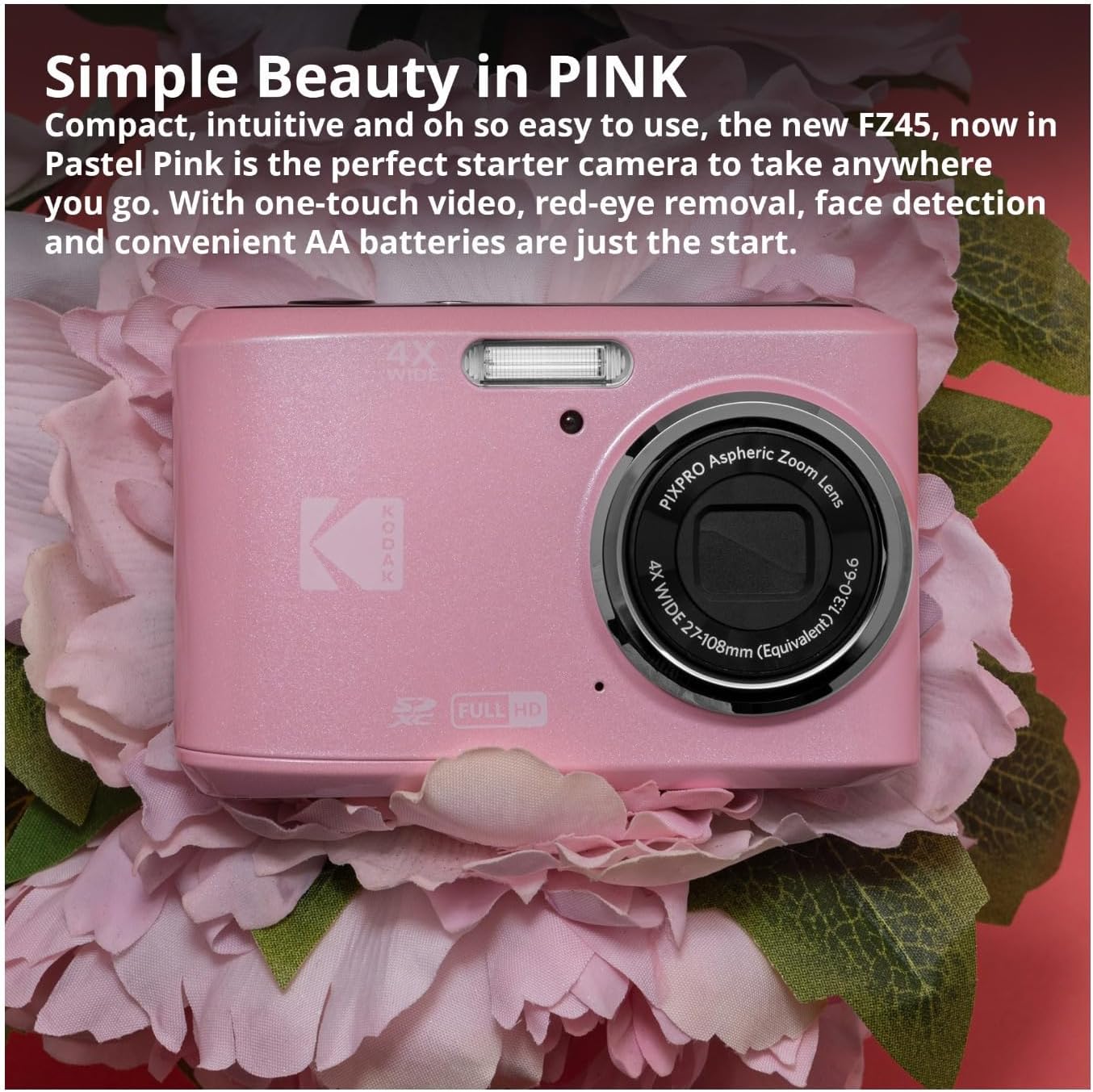 Kodak PIXPRO FZ45 Friendly Zoom 16MP Digital Camera Bundle (Pastel Pink)