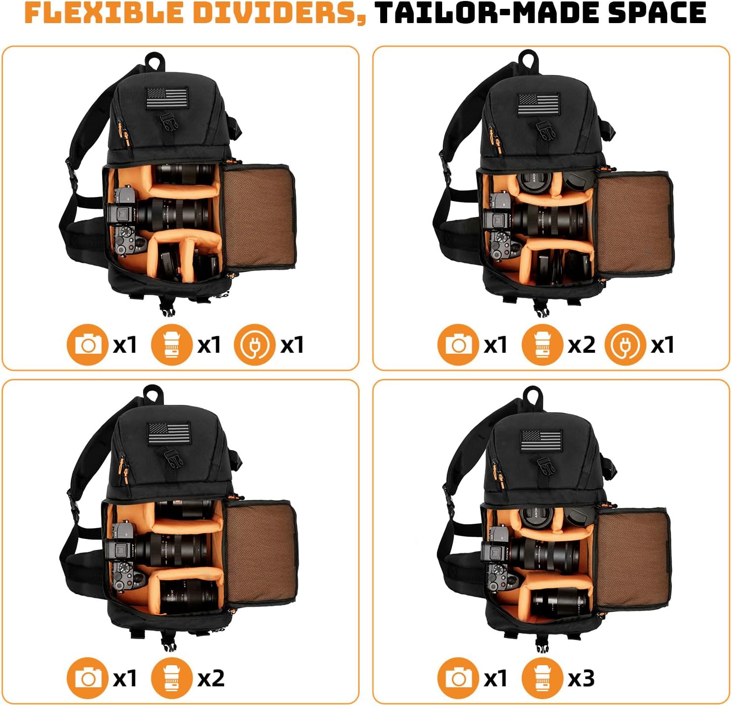 Vogano Camera Sling Bag for Photographers - Waterproof Single-Shoulder Camera Case with Adjustable Dividers, Rain Cover & Side Tripod Pocket