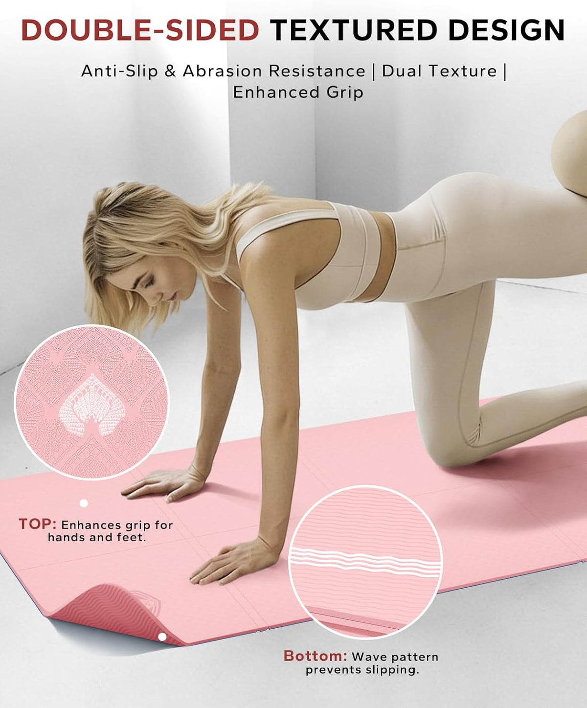 HAPBEAR Foldable Yoga Mat - 72"x24"x0.24" (6mm), Non-Slip TPE Exercise Mat for Home Workout, Yoga, Pilates,Stretching, & Travel, Durable & Eco-Friendly, Includes Carry Bag
