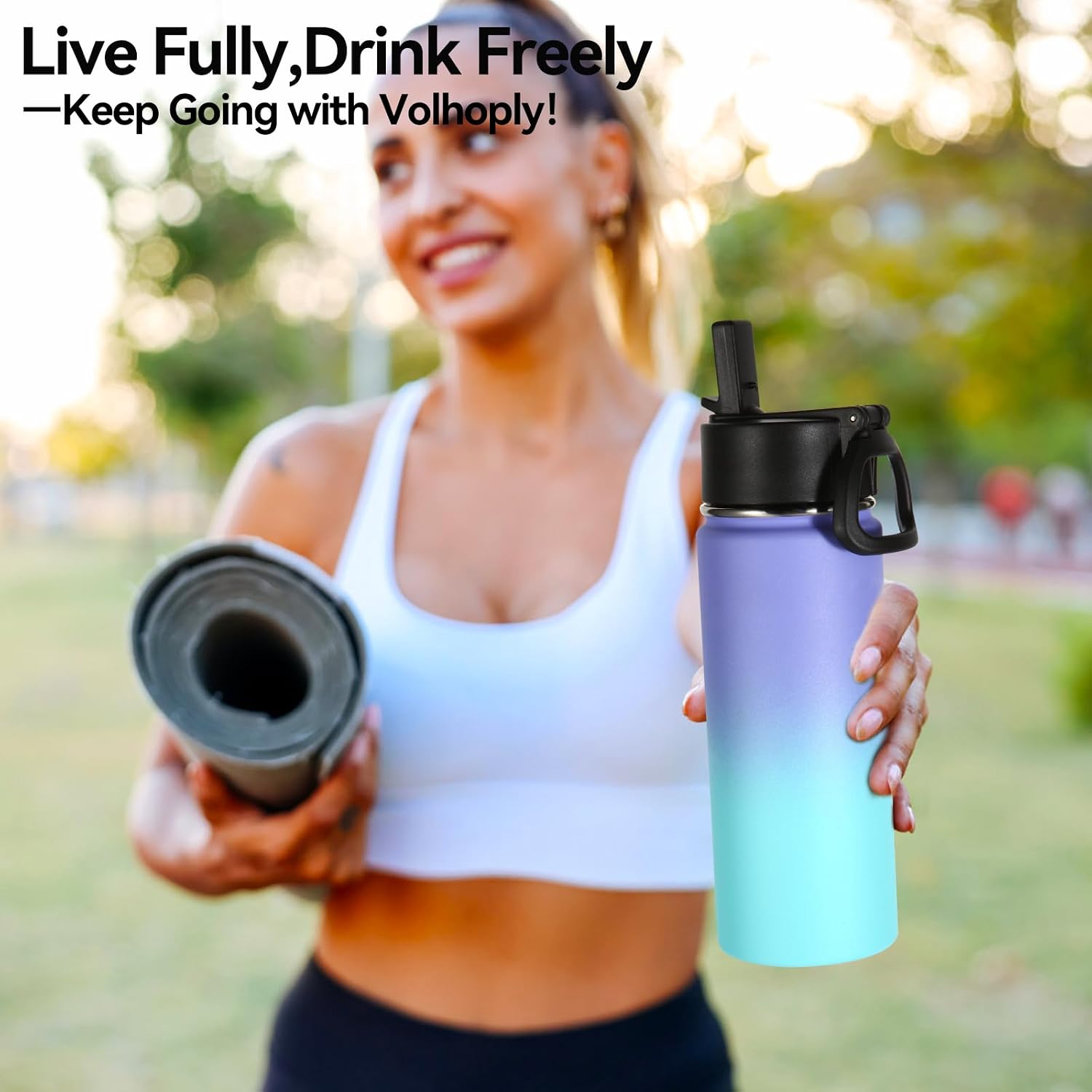 Volhoply 16 OZ Kids Water Bottle Bulk 4 Pack,Insulated Sports Bottles with Straw Lid,Stainless Steel Bottle with Handle Keep Cold & Hot,Double Wall Vacuum Tumbler Cups for School(Purple Blue, 4)