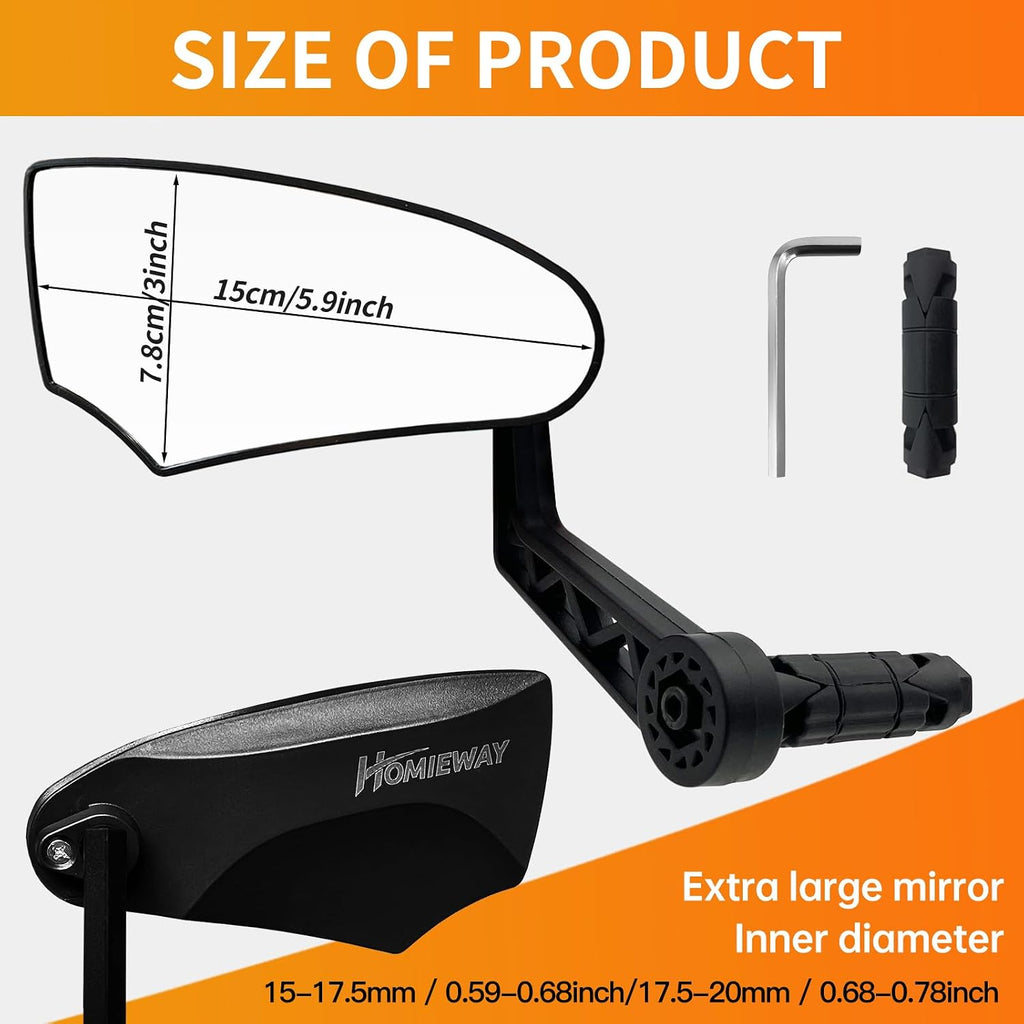 Bike Mirror HD Glass Adjustable Bar End Bike Rear View Mirror Left