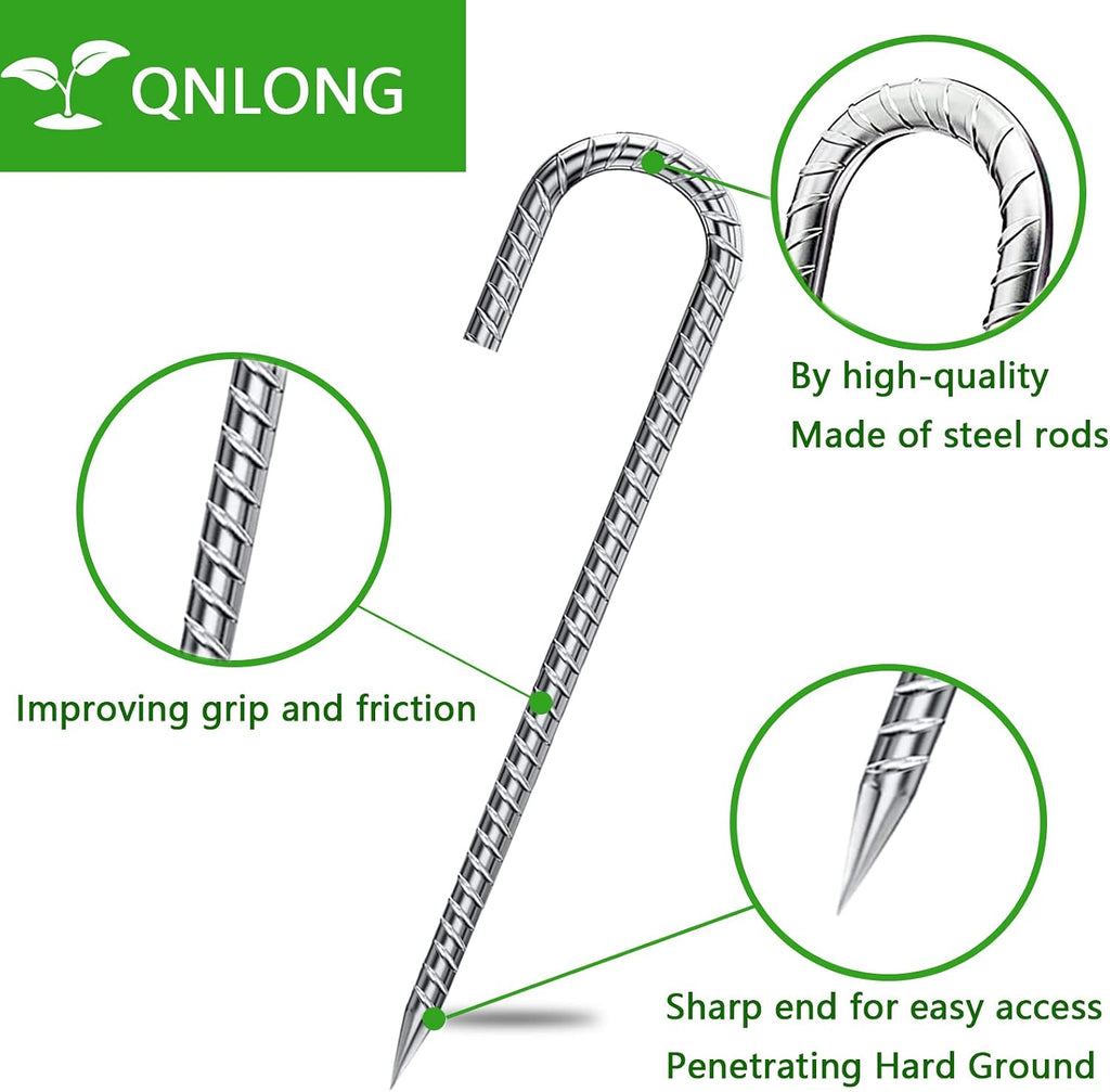 12 Inch 6 Pack Garden Stakes Heavy Duty J Shape Galvanized Rebar Stakes, Anti-Rust 8mm Steel Ground Tent Stakes for Trampolines Swing Set Lawn Decorations Inflatables Canopy Position Kits Fences