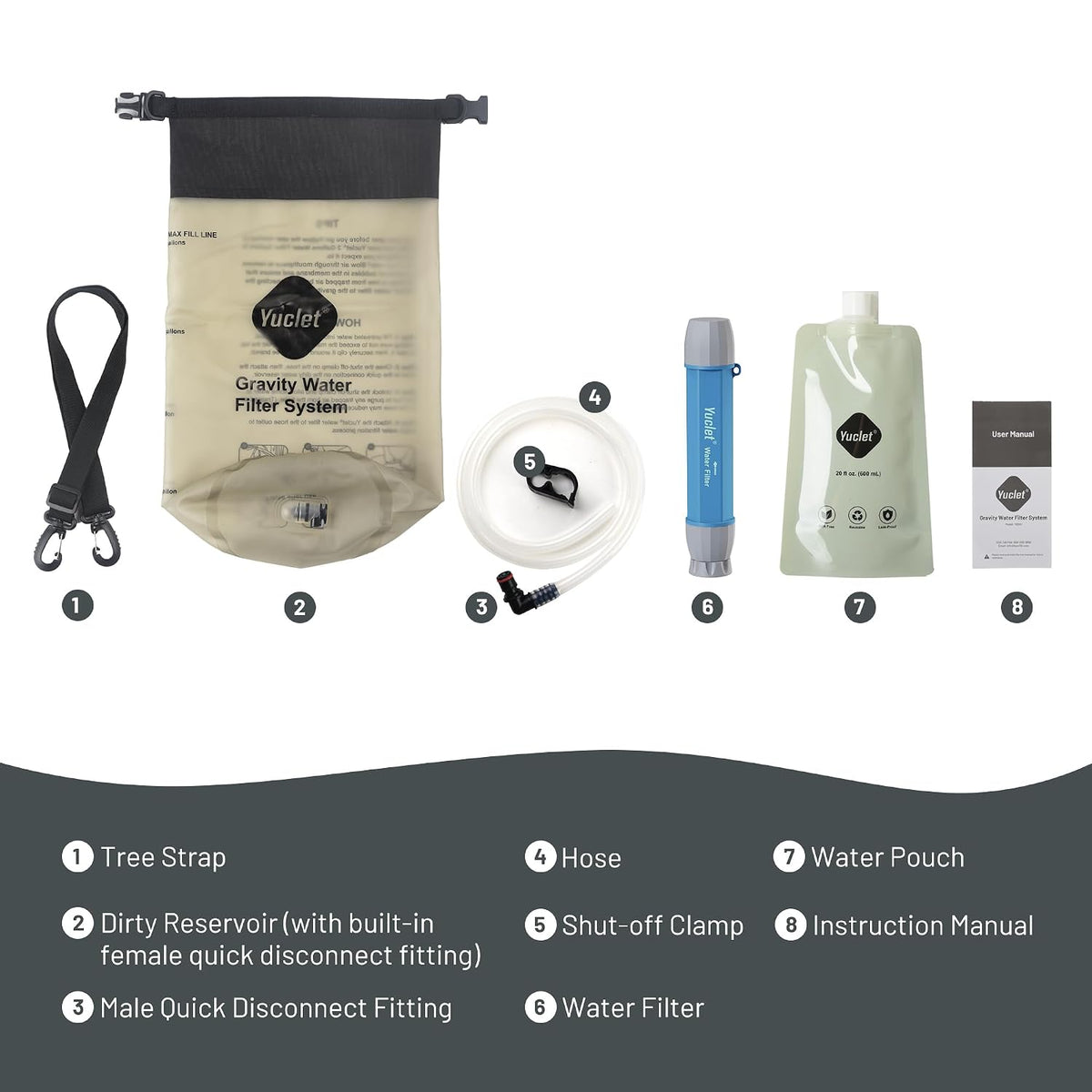 Yuclet Gravity Water Filter System w/ 2-Gal Bag & 0.1-Micron Filter Straw