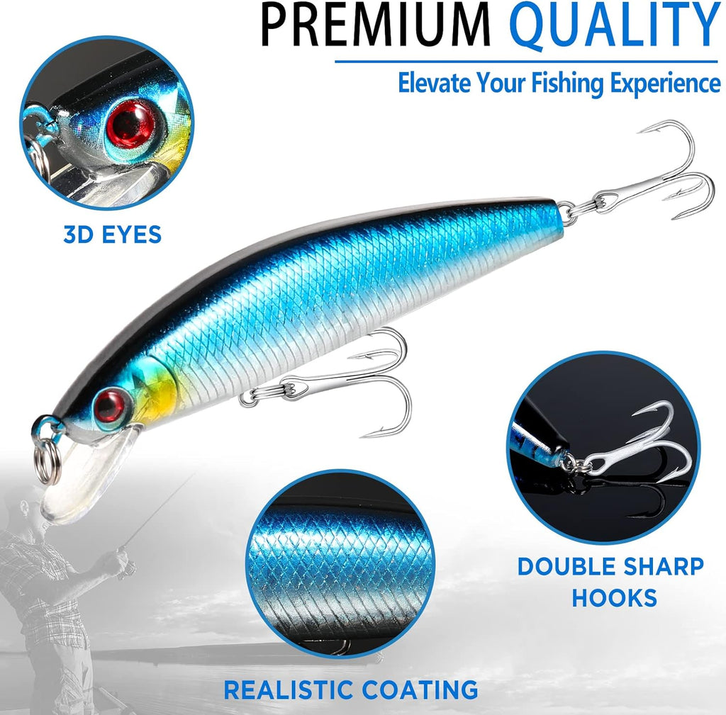PLUSINNO Fishing Lures Tackle Box - Compact Fishing Gear for Bass Trout