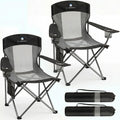 2 Pack Camping Chairs for Adults,Oversized Mesh Back Lawn Chair with Cup Holder, Side Pocket&Bag for Outdoor,Beach,Picnic,Fishing,and Sports,Breathable,Heavy Duty,Black