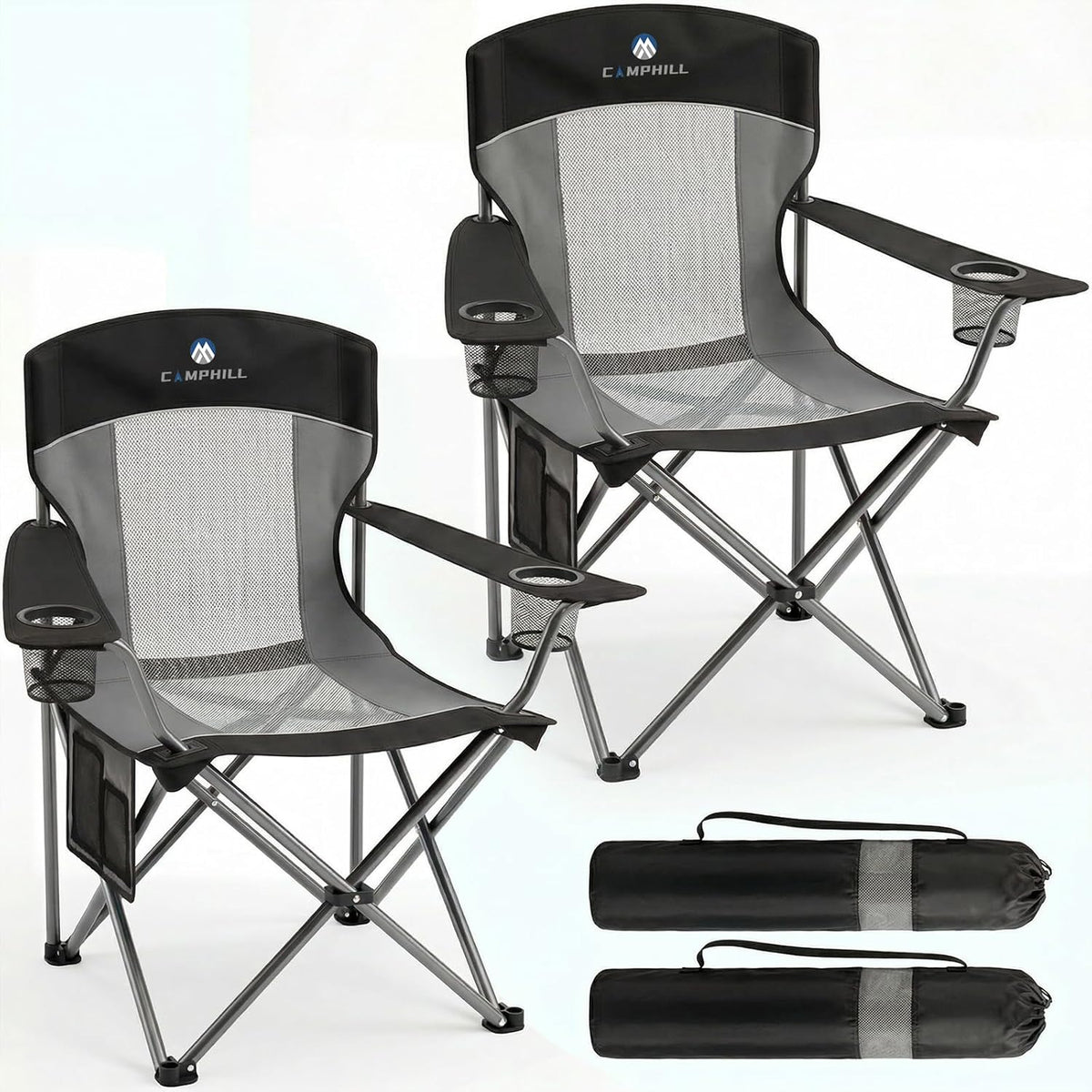 2 Pack Camping Chairs for Adults,Oversized Mesh Back Lawn Chair with Cup Holder, Side Pocket&Bag for Outdoor,Beach,Picnic,Fishing,and Sports,Breathable,Heavy Duty,Red