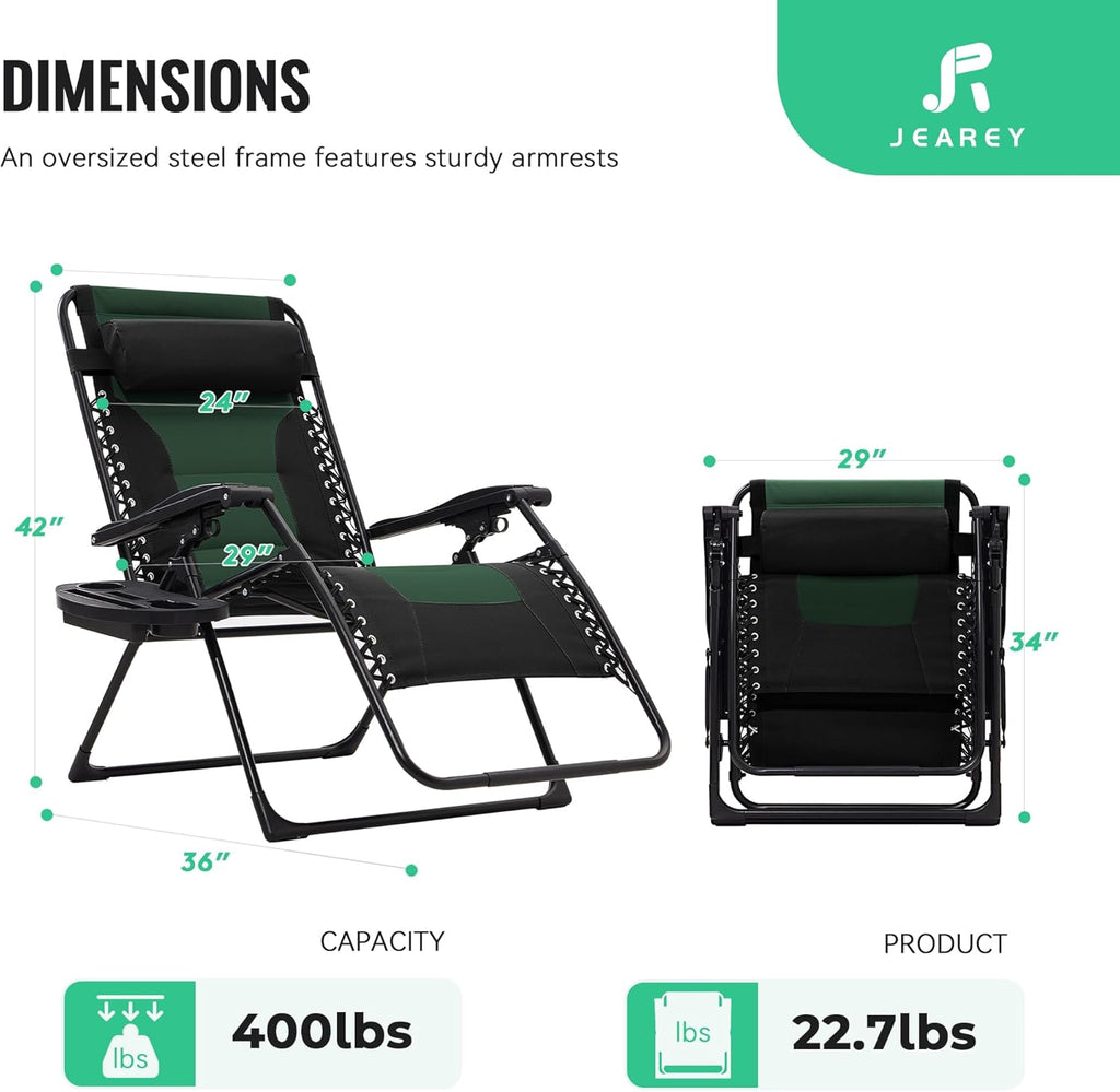 JEAREY Zero Gravity Chair, Oversized Padded Recliner - Black/Dark Green