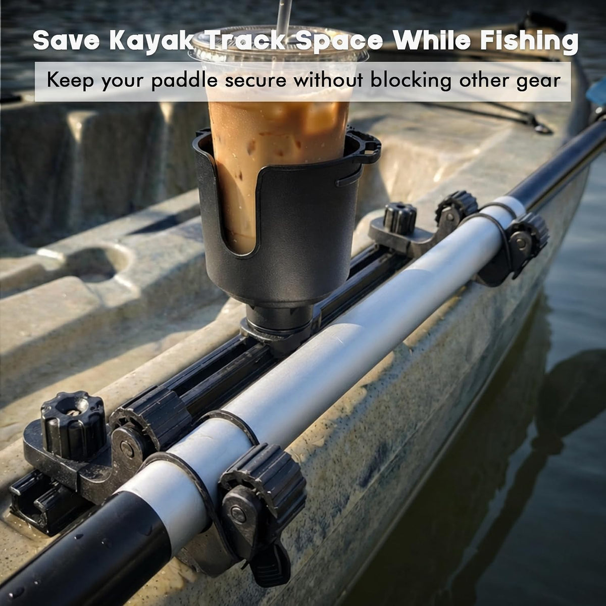 1006 Kayak Paddle Holder Track Mount, Kayak Accessories to Save Track Space & Secure Paddle, 2-Layer Grip for Slim Gear, Fits 0.8–1.3” Shafts, Paddle, Fishing Net & Rod Holder