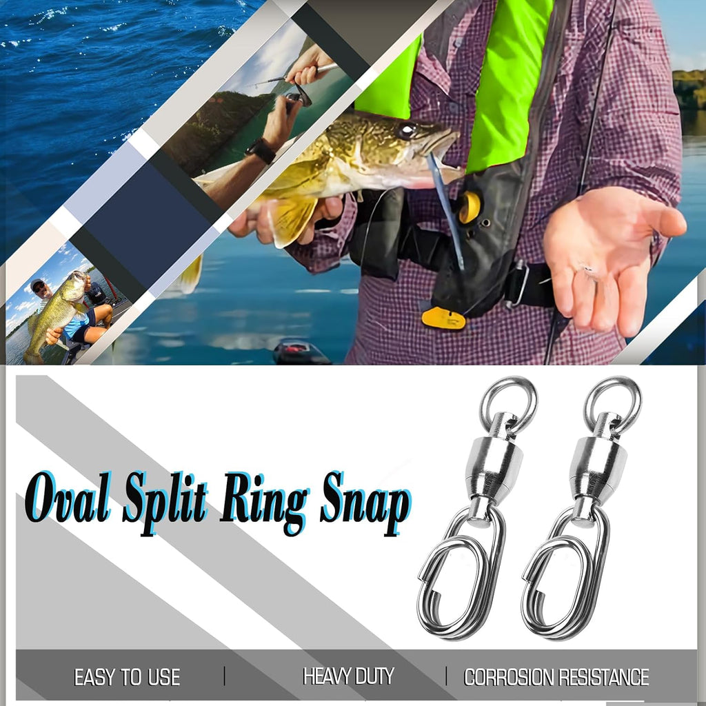 AMYSPORTS High Strength Snap Swivel Stainless Split Rings Fishing Swivel Freshwater Ball Bearing Swivels Fishing Saltwater, 25pcs, 30lbs