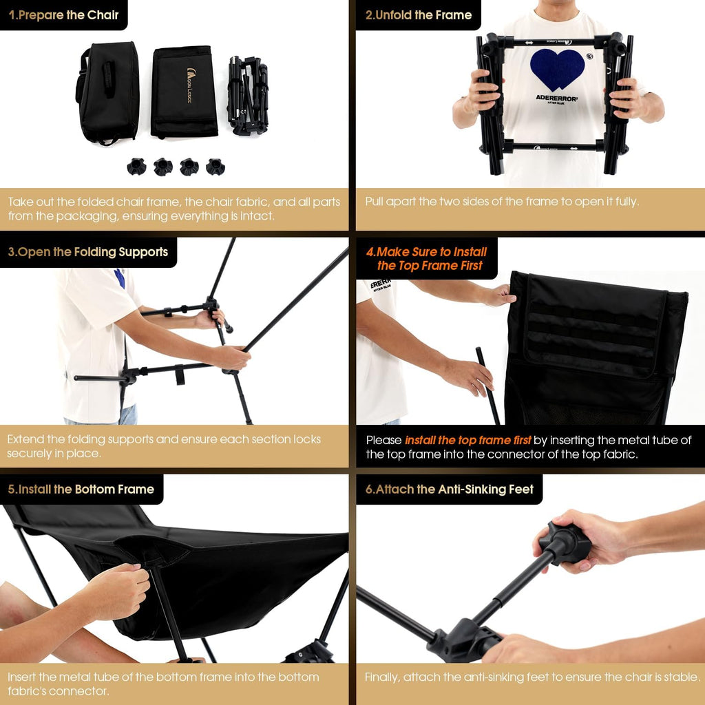 MOON LENCE Oversized High Back Camping Chair for Adults, Height Adjustable Folding Camp Chair | 400 lbs Capacity & 5.4 lbs Weight, Hidden Pillow Pocket Wide Seat for Camping Fishing Overlanding, Black