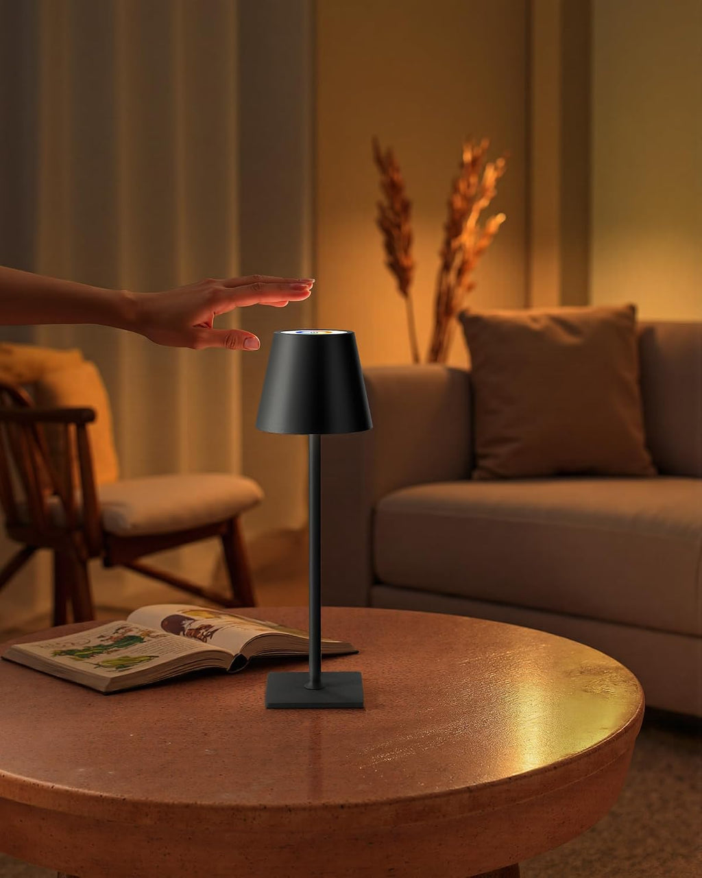 KDG 2 Pack Cordless Black Table Lamps, RGB Color Stepless Dimming Desk Lamp