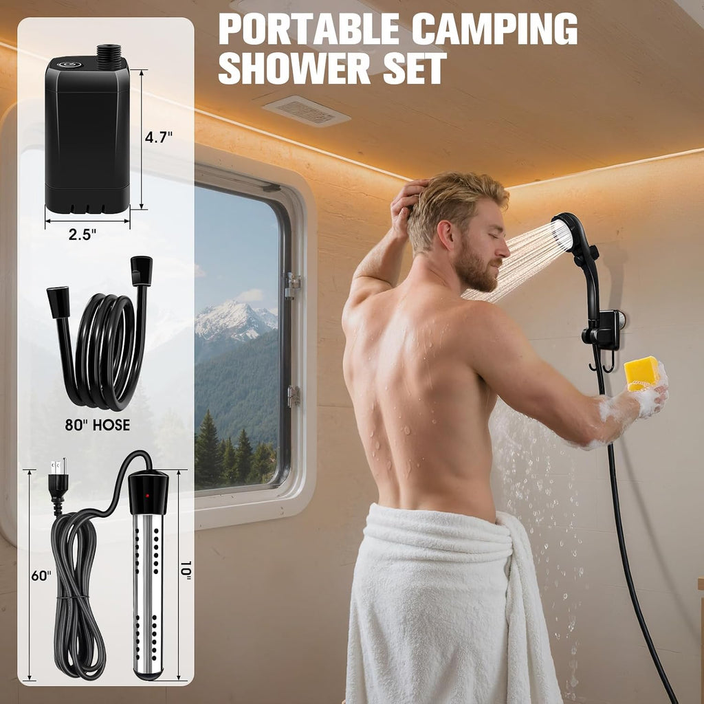 Portable Shower with 2000W Heater 6000Mah Portable Heated Shower