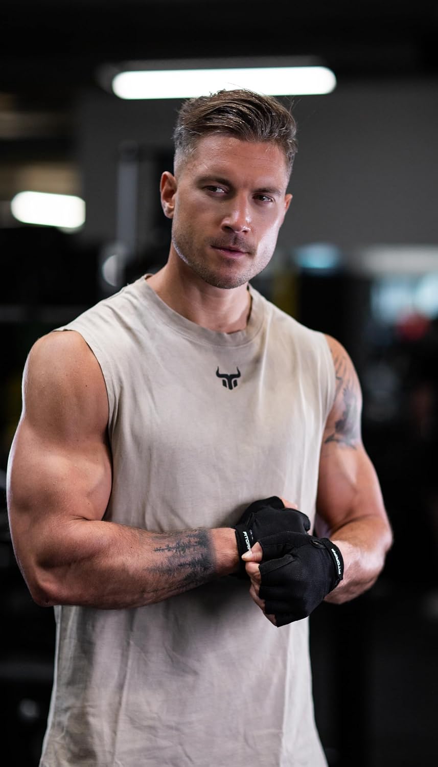 Fitgriff® Workout Gloves (Padded) for Men & Women - Fingerless Gym Gloves for Weight Lifting, Training - Full Palm Protection