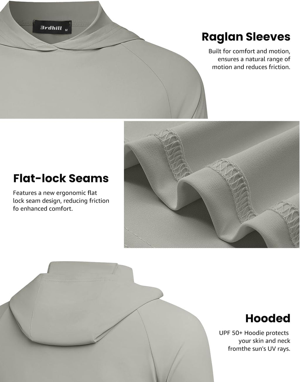 Mens UPF 50+ Sun Hoodie UV Protection Long Sleeve Swimming Rash Guard SPF Quick Dry Fishing Shirt for Outdoor Sports