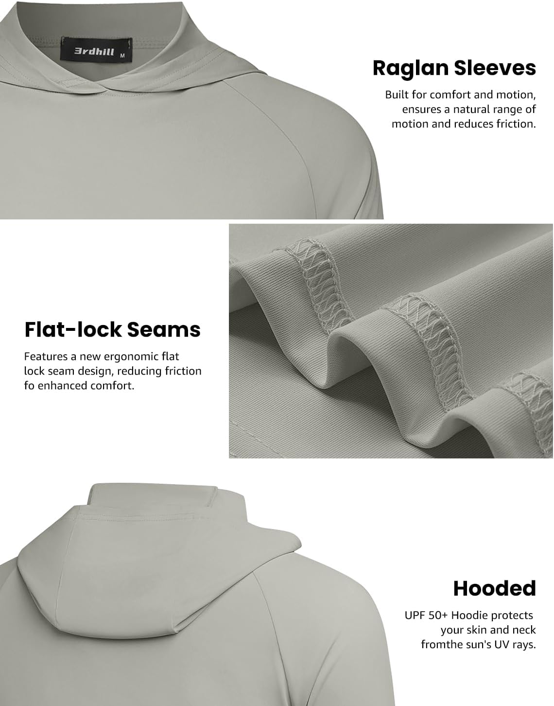 Mens UPF 50+ Sun Hoodie UV Protection Long Sleeve Swimming Rash Guard SPF Quick Dry Fishing Shirt for Outdoor Sports