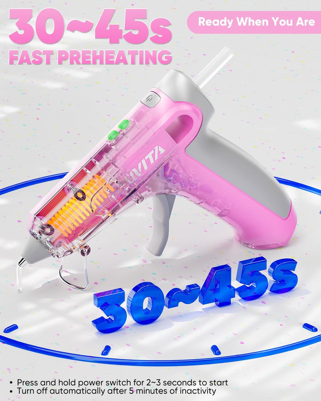 4V Pink Cordless Hot Glue Gun Kit, 30-Piece Glue Sticks
