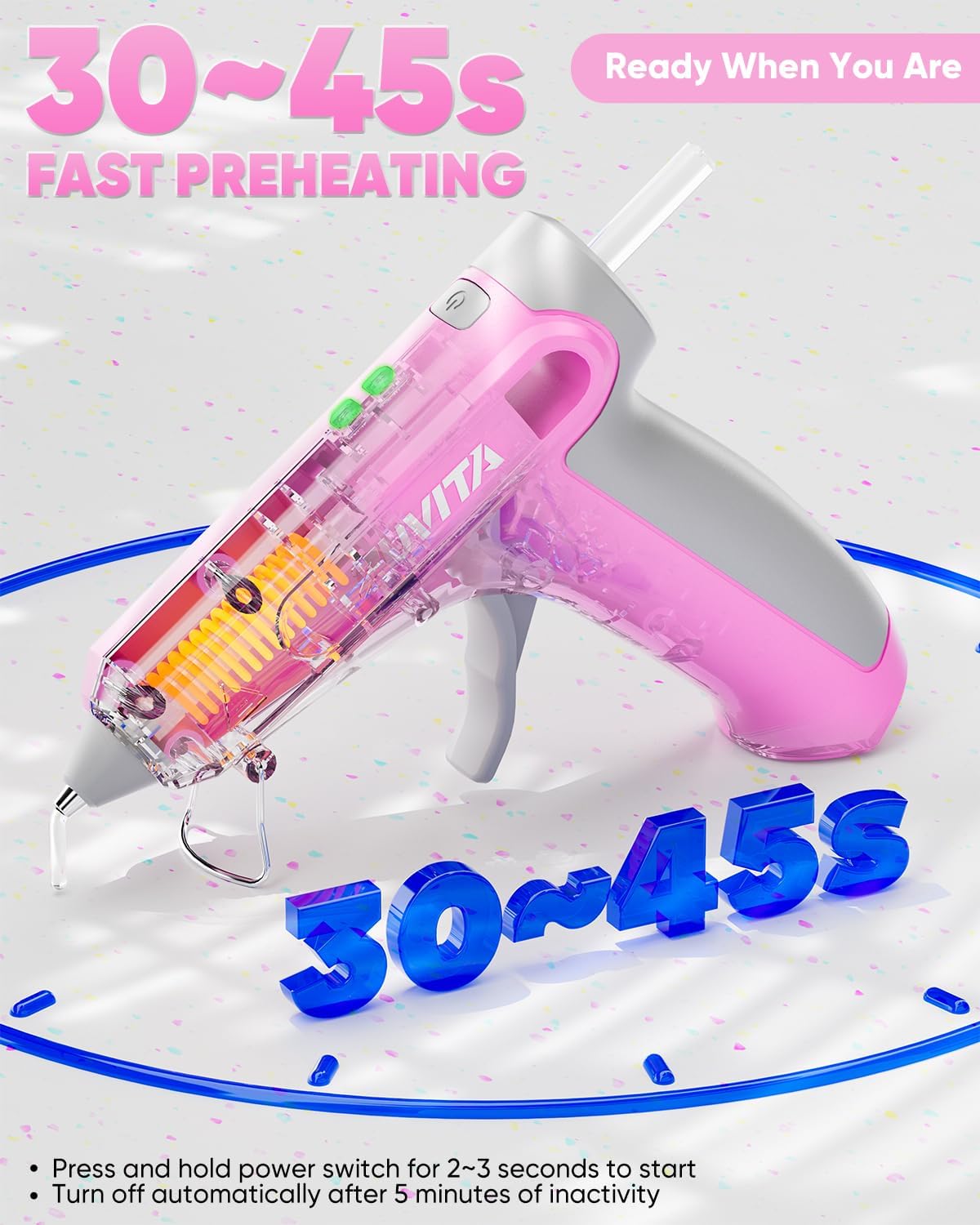 4V Pink Cordless Hot Glue Gun Kit, 30-Piece Glue Sticks