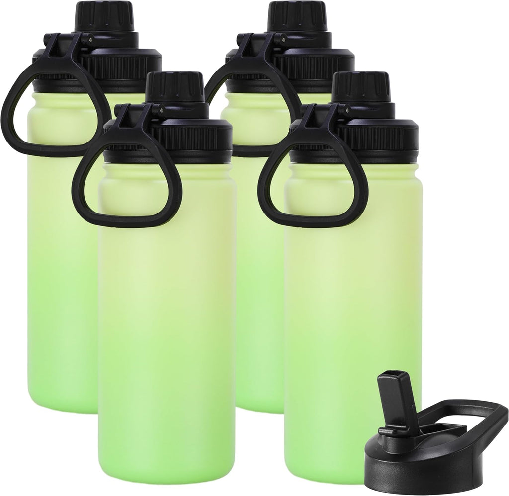 DOMICARE 16 oz Kids Water Bottle for School Stainless Steel Double Wall Vacuum Insulated Water Bottle with Straw lids & Spout Lid, Leakproof BPA Free (Green gradient,4)