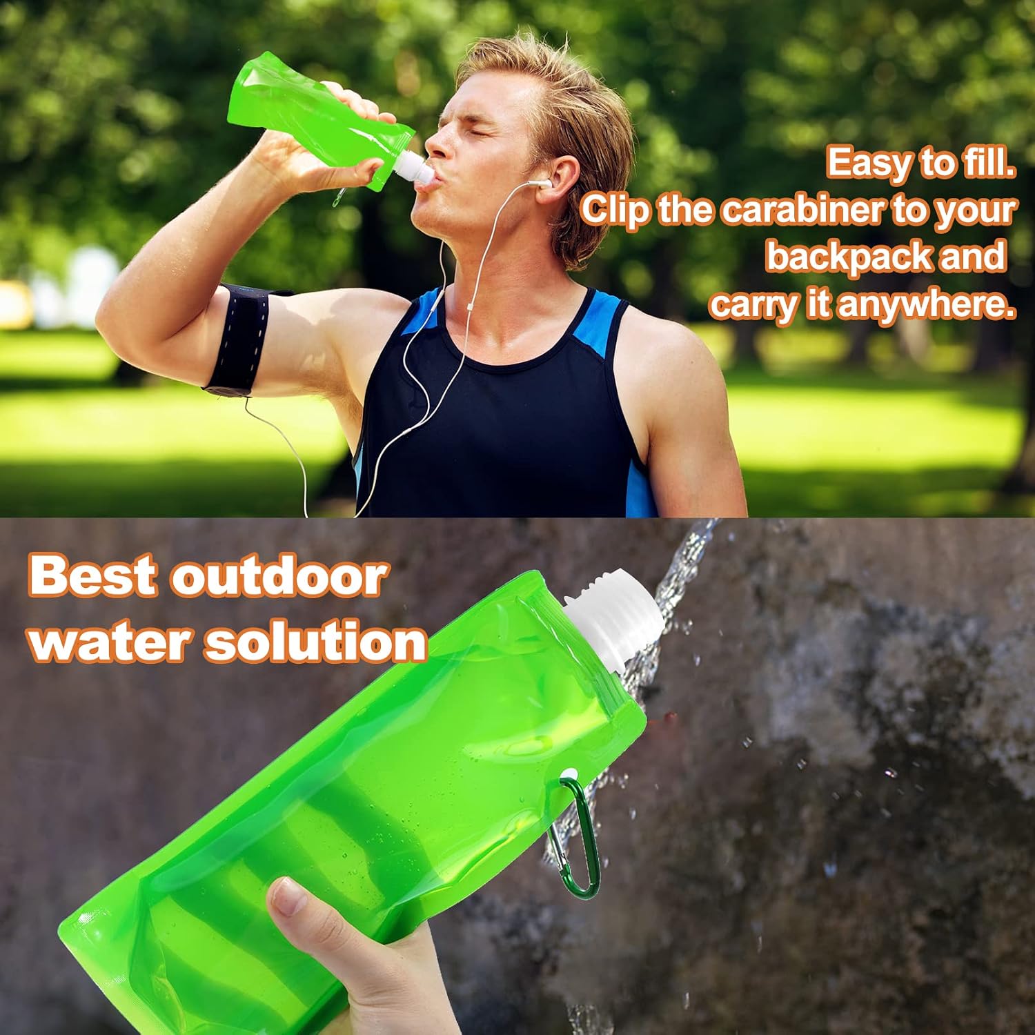 10 Pcs Foldable Water Bottle, 480ml, Collapsible, Leak Proof