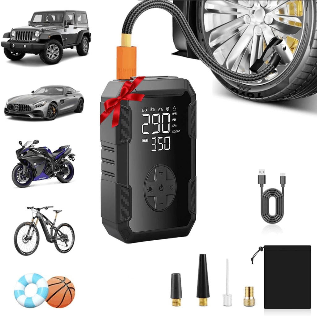 Lazyshine Tire Pump for Bike and Car, Portable Air Pump for Car Tires Cordless Rechargeable, 150PSI Electric Bike Pump w/Pressure Gauge for Motorcycle Ball, Tire Inflator Compressor