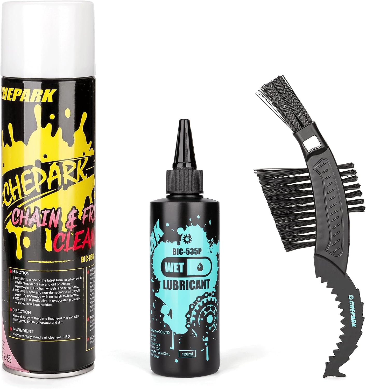 CHEPARK Bike Drivetrain cleaning & lubricating Essentials Kit with Bicycle Degreaser,Bicycle Lubricant Brush Tool- Bicycle Maintenance for Mountain Road Bikes (50P)