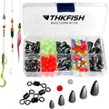 THKFISH Texas and Carolina Fishing Rig Bass Fishing Bullet-Weights for Fishing Sinkers Hooks Rolling Barrel Fishing Swivels Beads Rings Fishing Tackle Kit 35pcs/339pcs/389pcs