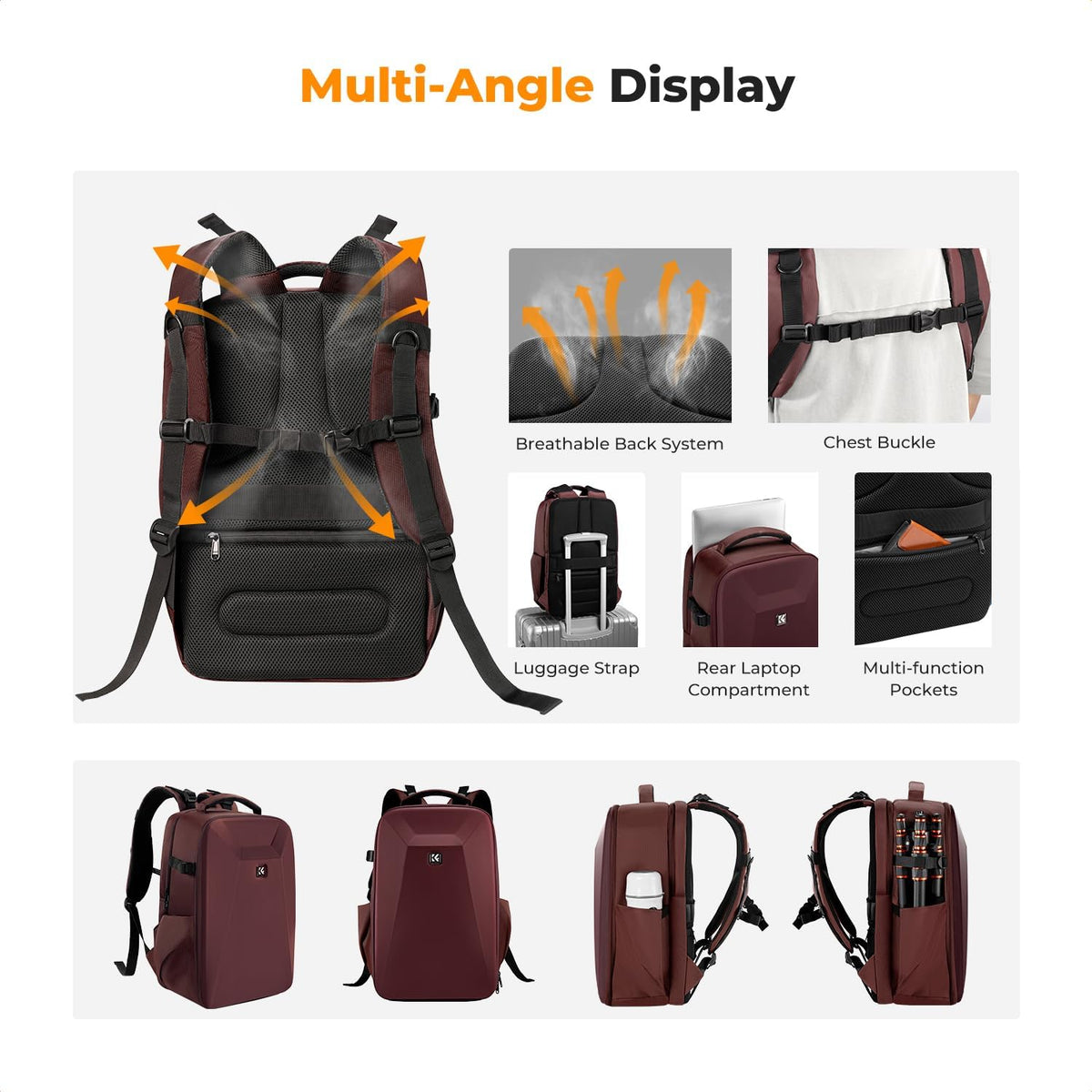K&F CONCEPT Camera Backpack,Hardshell Photography DSLR Camera Bag