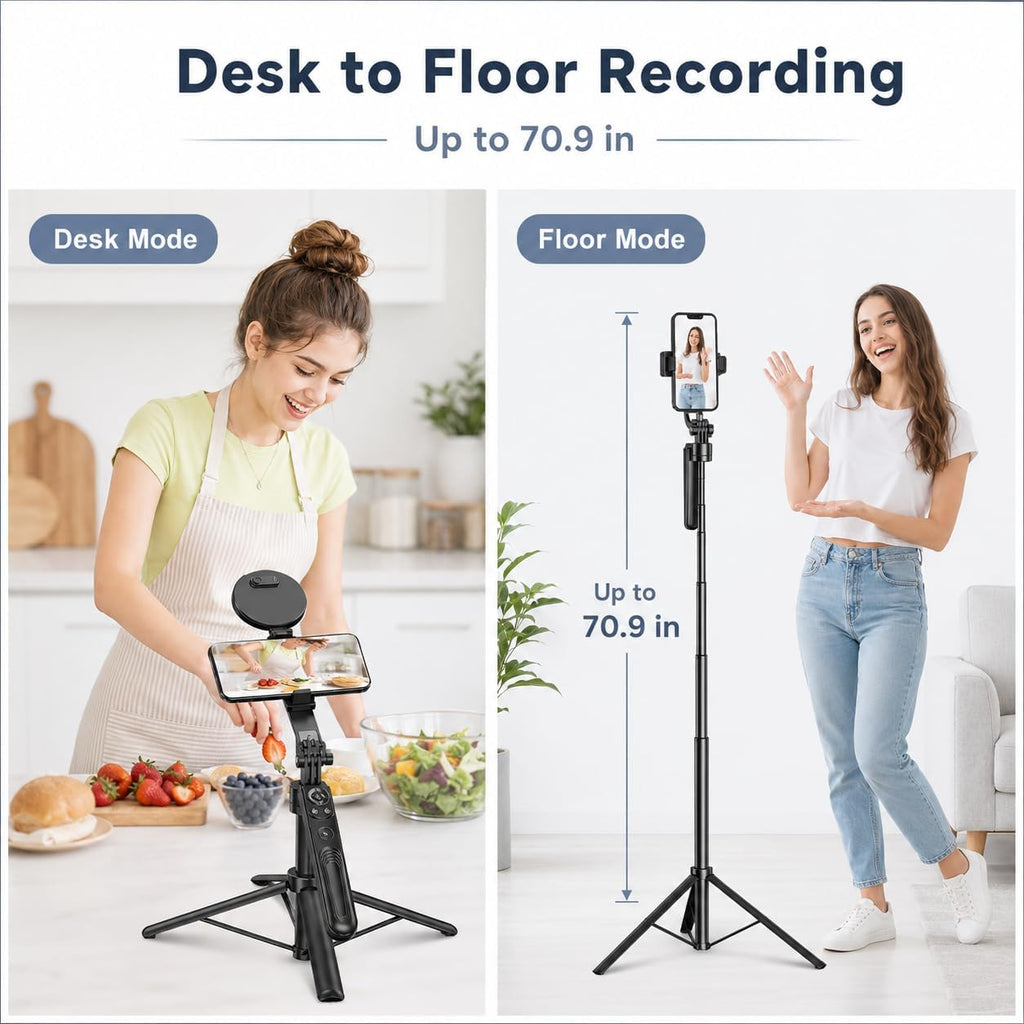 Tripod for iPhone, Black 70.9 in Auto Face Tracking Selfie Stick for iPhone
