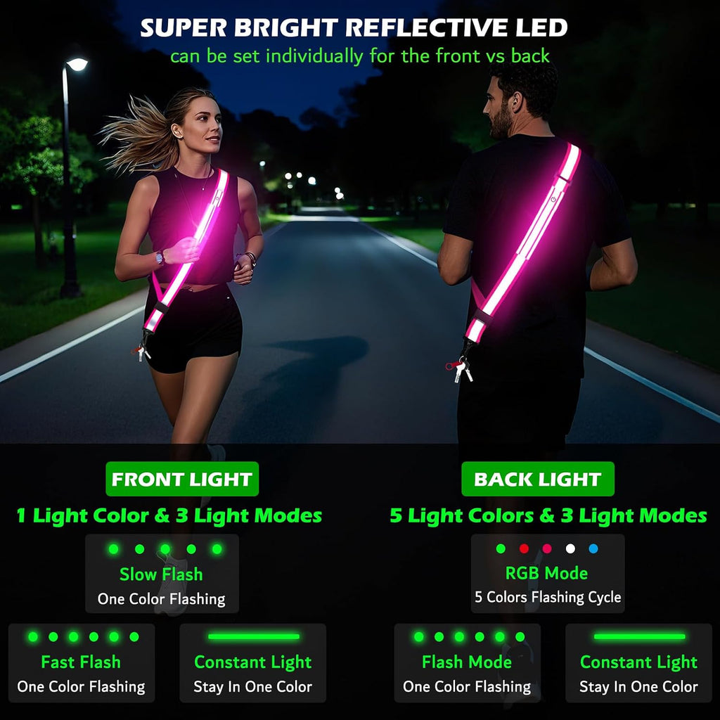 LED Reflective Night Walking Safety Gear,Adjustable Walking Light Belt, for Night Dog Walking,High Visibility Safety Lights for Walking at Night for Men Women Jogging Running Biking