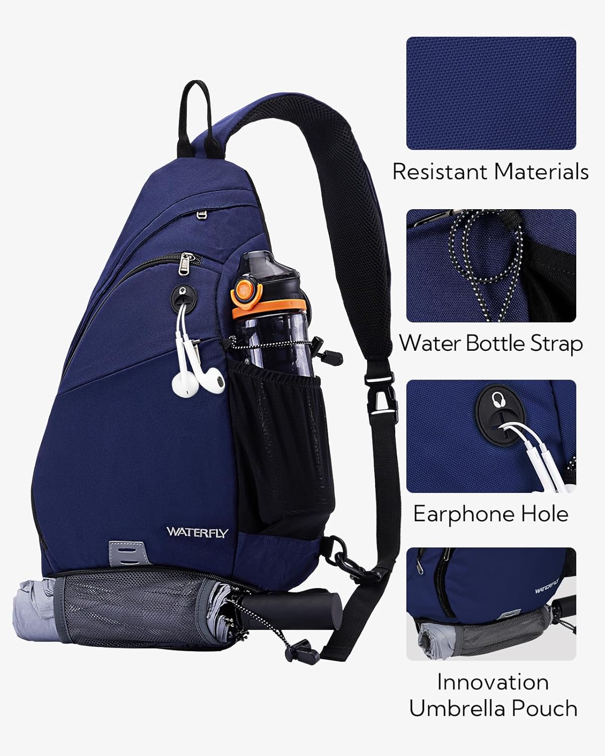 WATERFLY Large Sling Bag Crossbody Backpack Chest Pack for Men Women