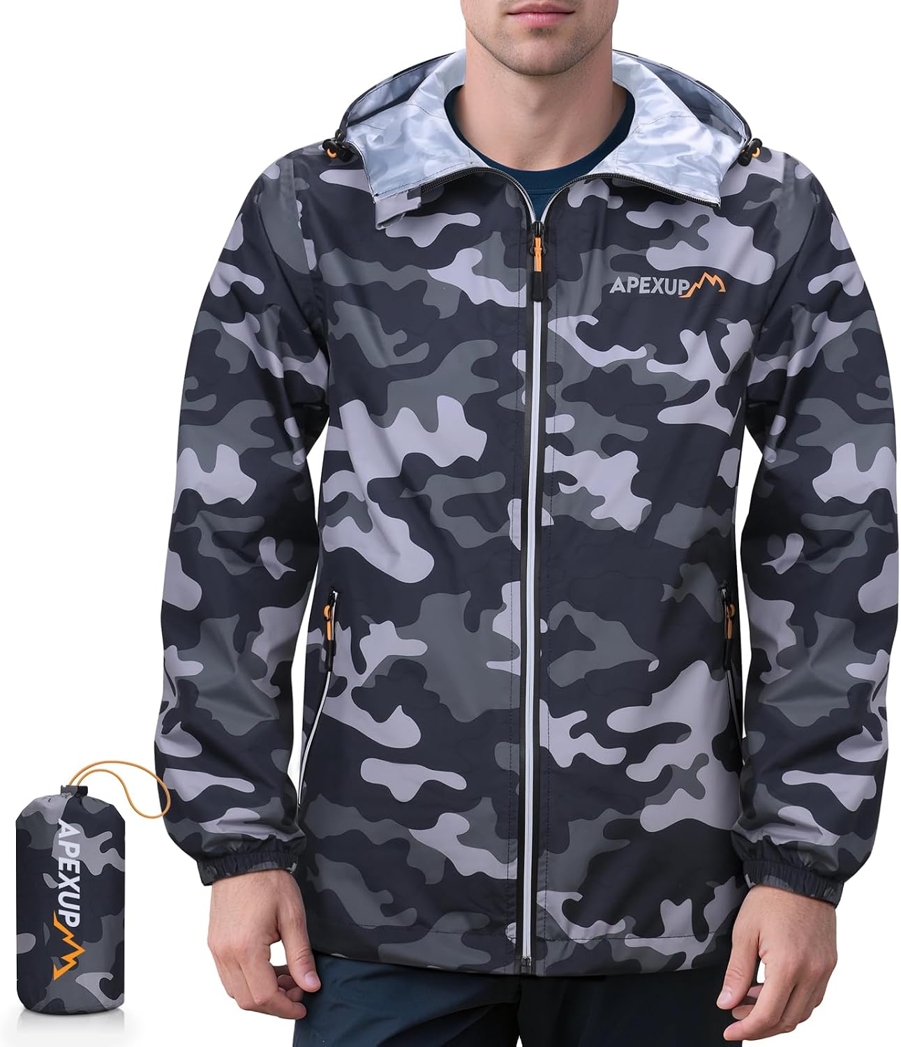 APEXUP Packable Rain Jacket Men Waterproof Lightweight Raincoat with Hood