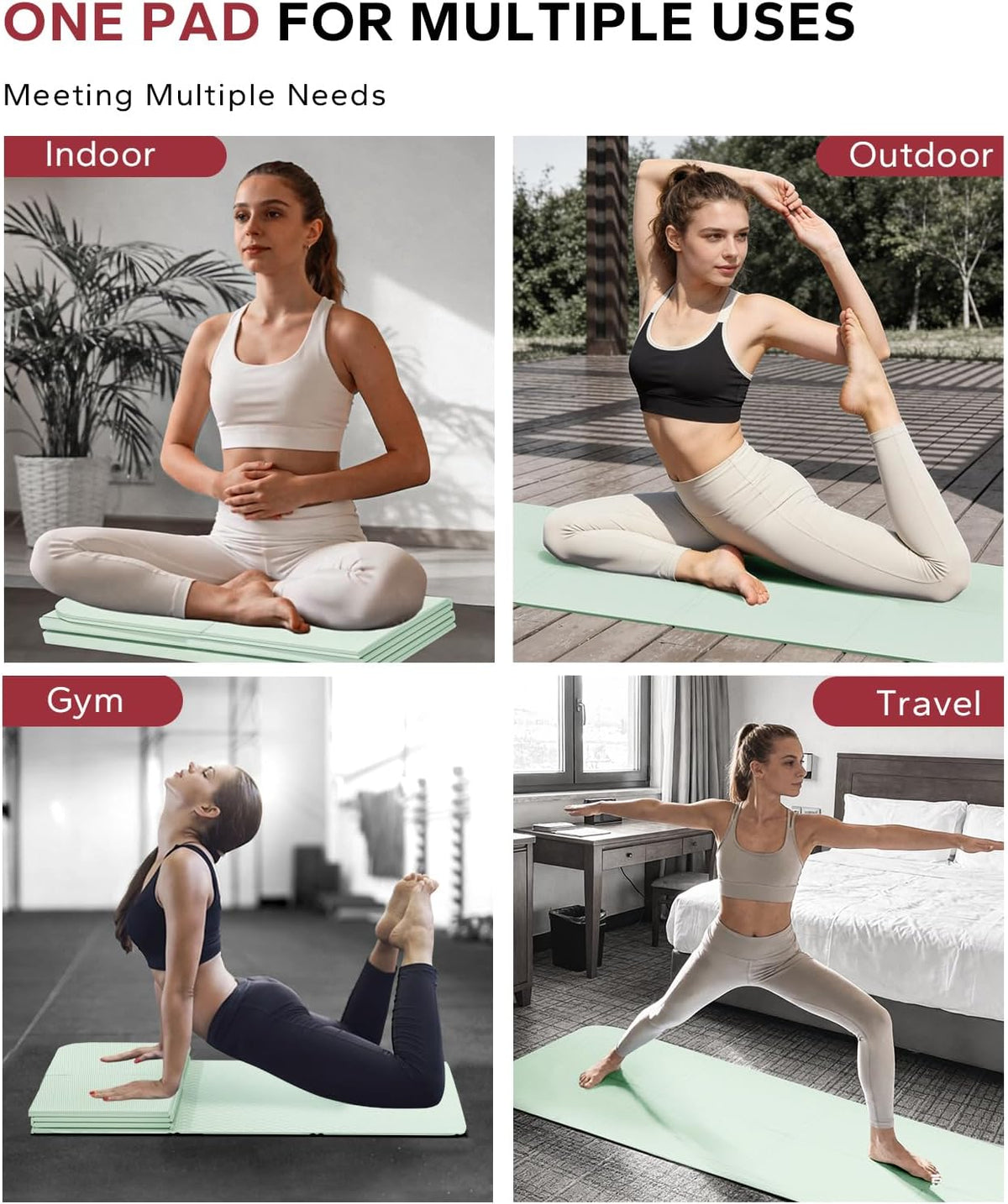 HAPBEAR Foldable Yoga Mat - 72"x24"x0.24" (6mm), Non-Slip TPE Exercise Mat for Home Workout, Yoga, Pilates,Stretching, & Travel, Durable & Eco-Friendly, Includes Carry Bag