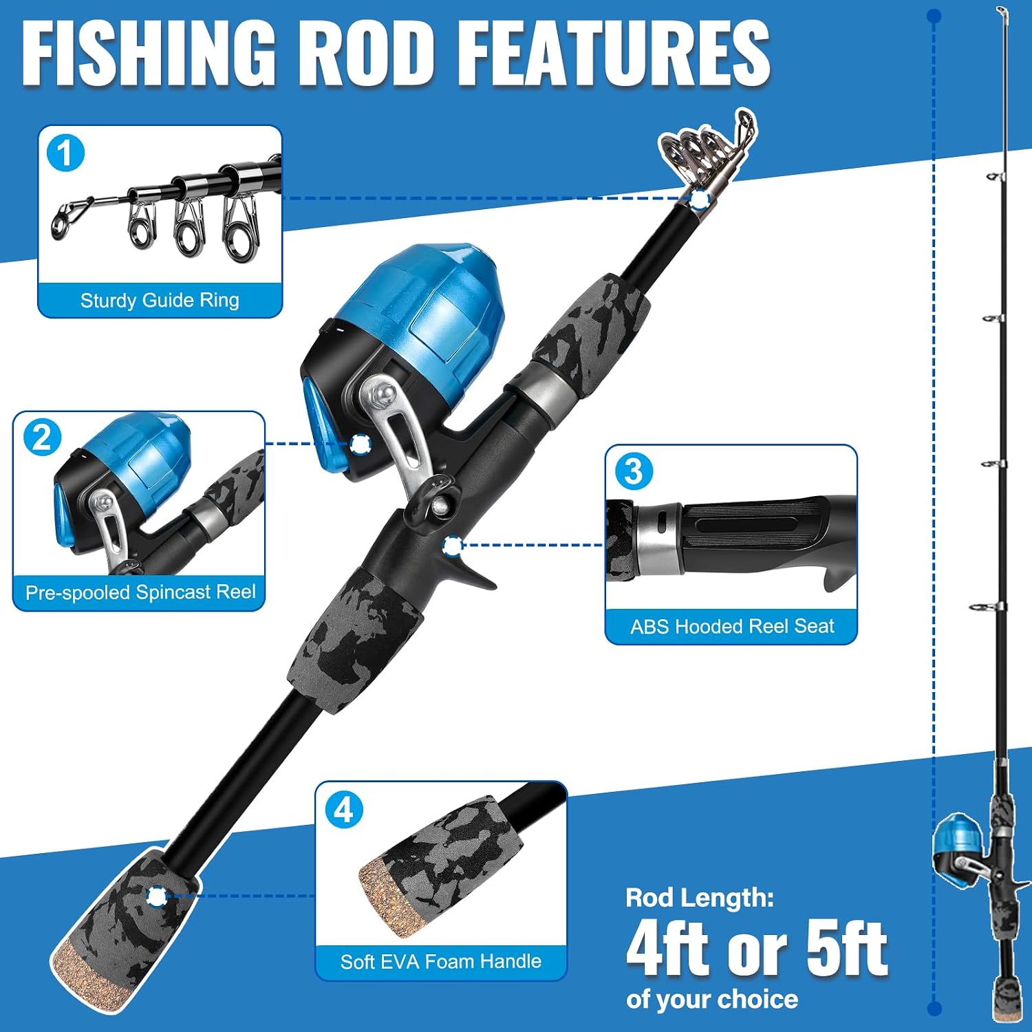 PLUSINNO Kids Fishing Pole with Spincast Reel Telescopic Fishing Rod Combo Full Kits for Boys, Girls, and Adults