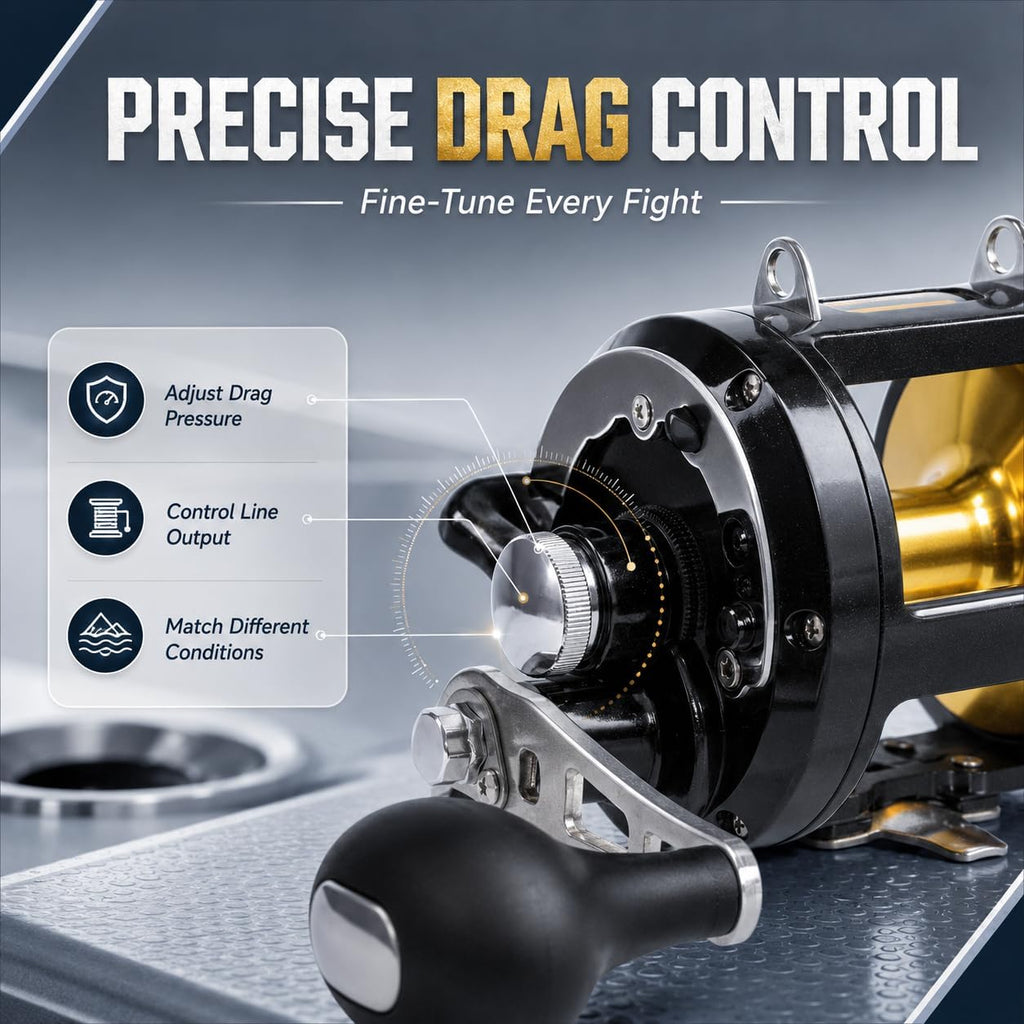 Sea Fishing Reel 44-66 LB Max Drag Saltwater Round Conventional Trolling Reel Aluminum CNC 2.8:1/4.4:1 Gear Ratio 5+1/7+1 Bearings for Tuna Salmon Marlin