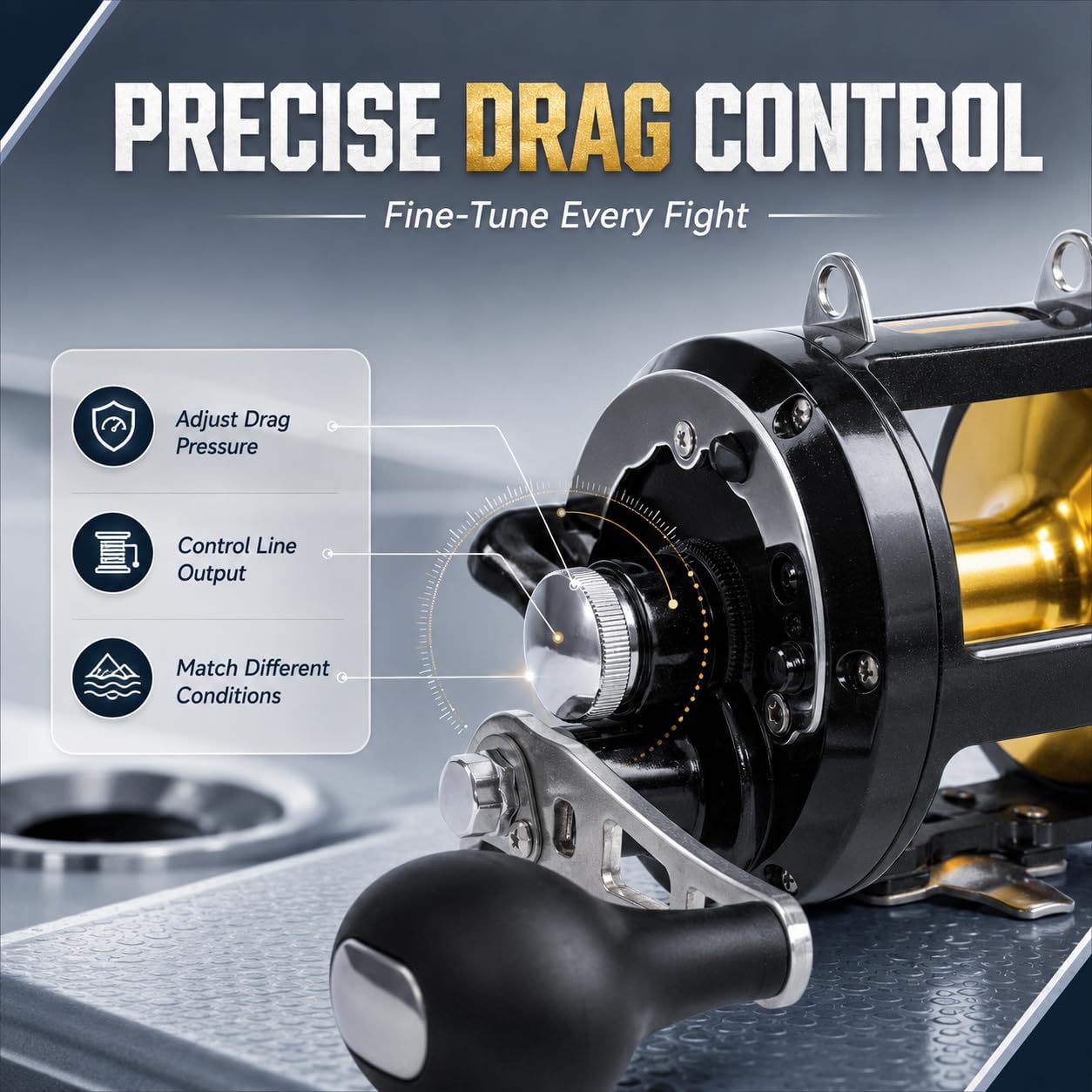 Sea Fishing Reel 44-66 LB Max Drag Saltwater Round Conventional Trolling Reel Aluminum CNC 2.8:1/4.4:1 Gear Ratio 5+1/7+1 Bearings for Tuna Salmon Marlin