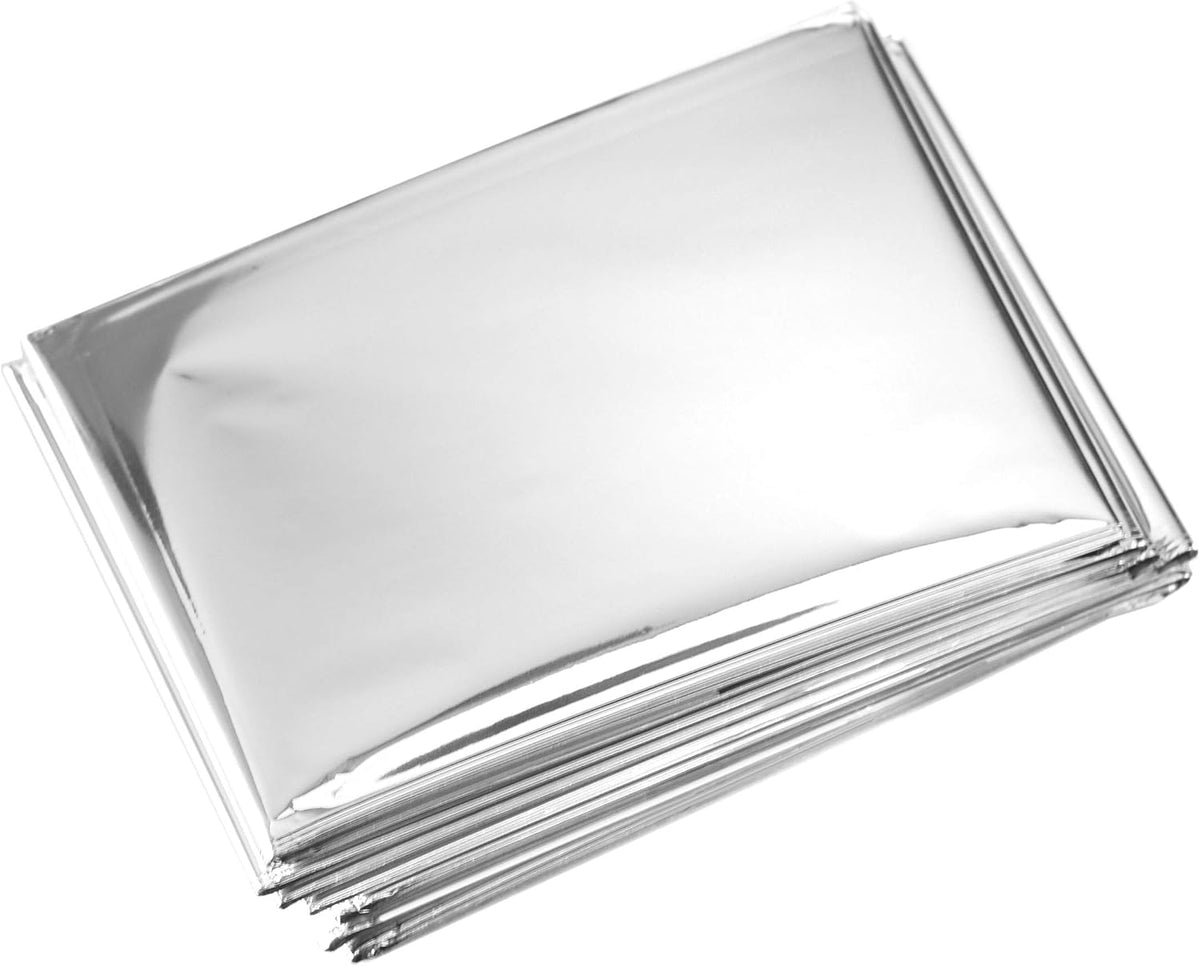 Primacare HB-10 Emergency Mylar Thermal Blankets – 10 Pack, 84" x 52", Silver – Reflective, Waterproof, Retains 90% Body Heat – for Survival, First Aid, Outdoors, Camping, EMS