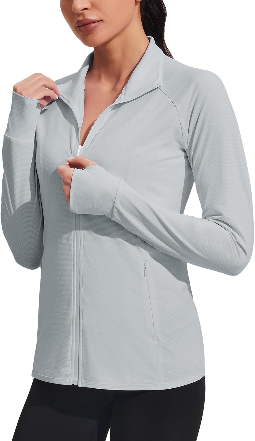 COOrun Women's UPF 50+ Jackets Sun Protection Golf Athletic Jackets Lightweight Full Zip Long Sleeve Shirts with Pockets